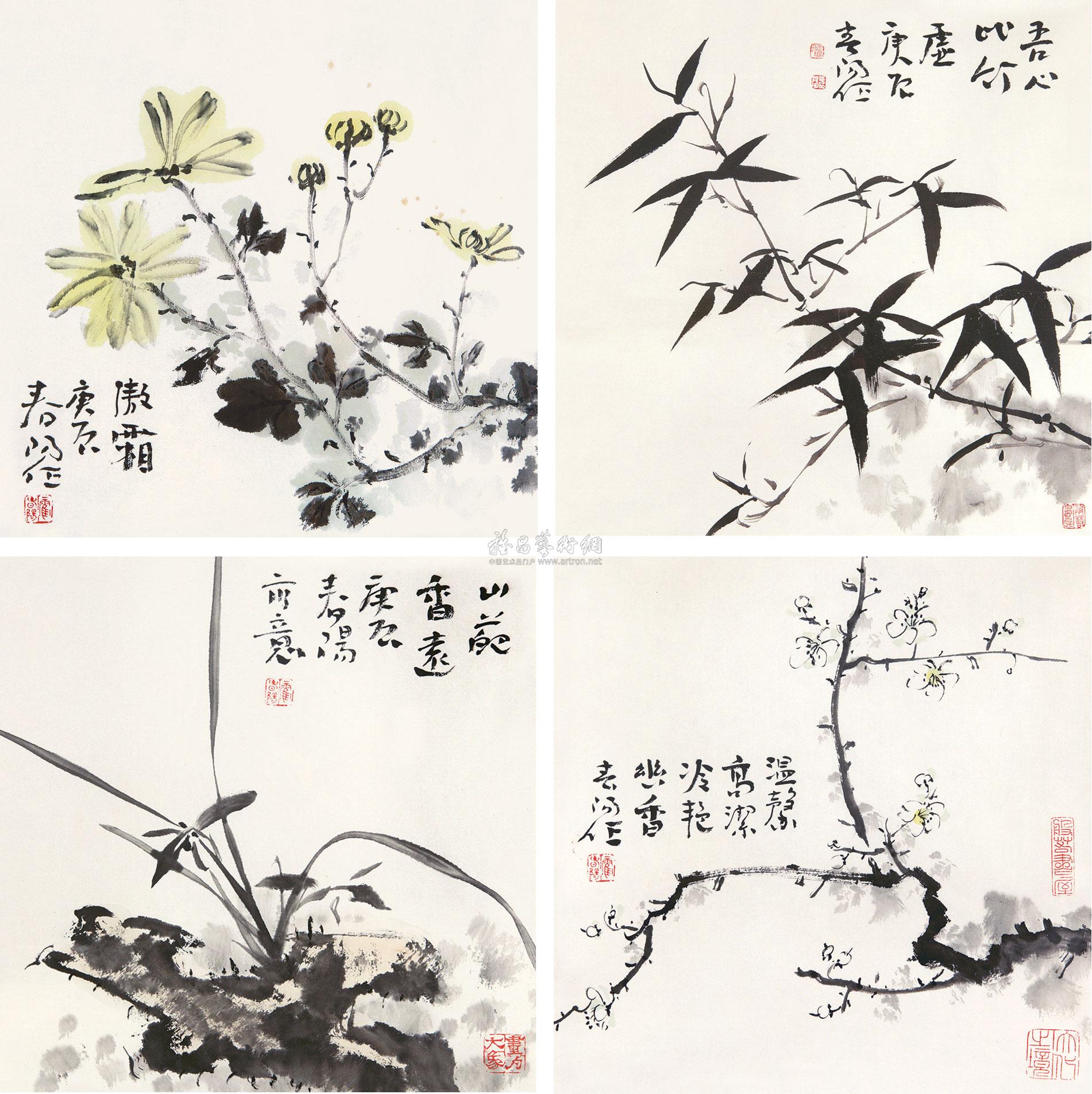 0476 2000年作 梅兰竹菊 镜框 设色纸本