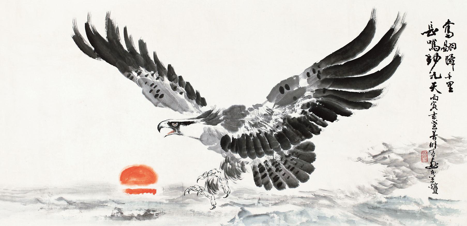 0052 1986年作 雄鹰图 镜片 设色纸本