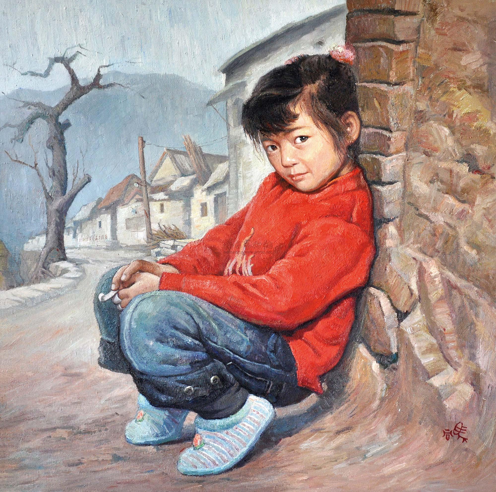 0026 2010年作 穿红衣的小女孩 布面油画