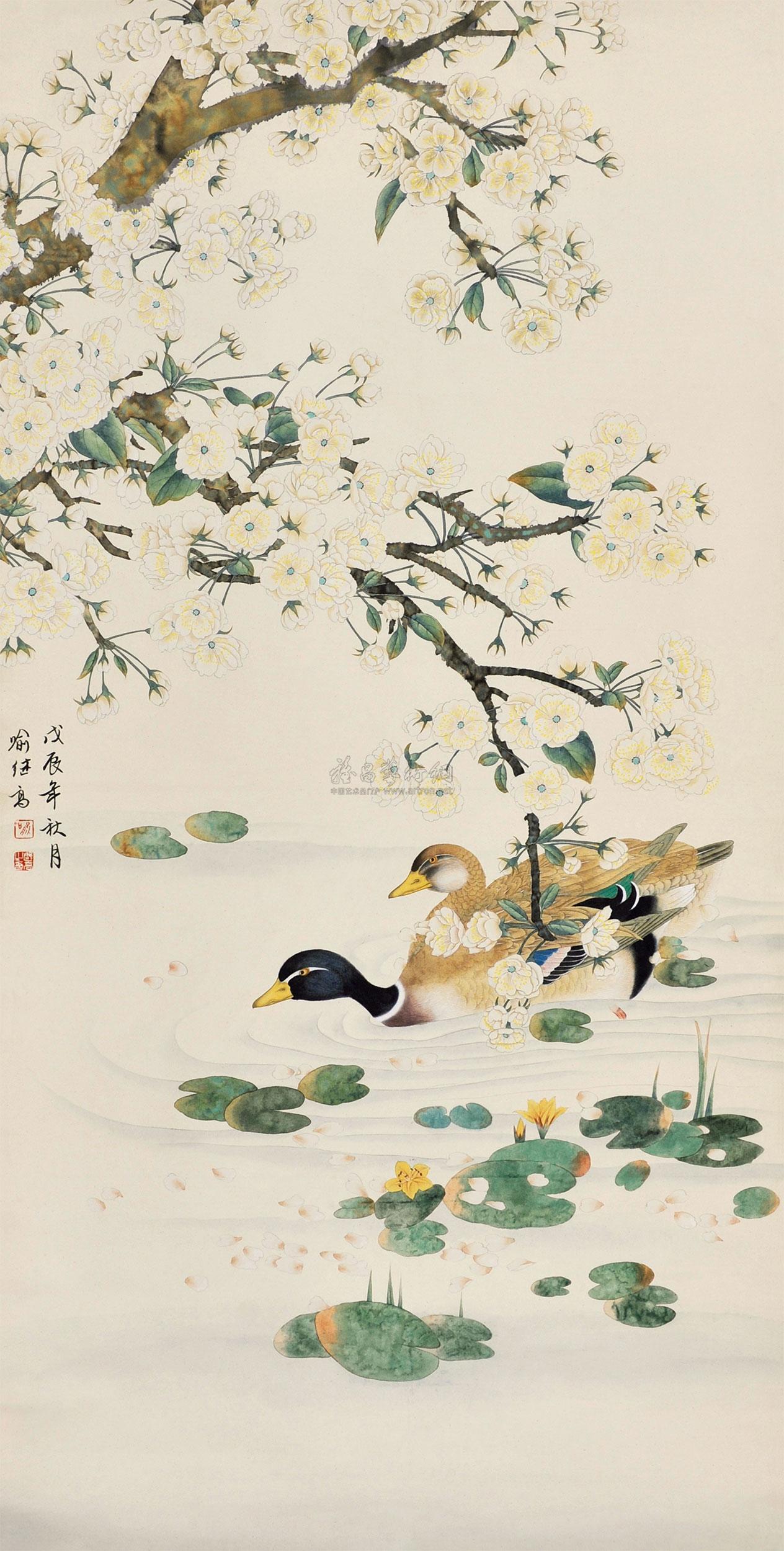 【荷塘清趣 立轴 设色纸本】拍卖品_图片_价格_鉴赏_绘画_雅昌艺术品