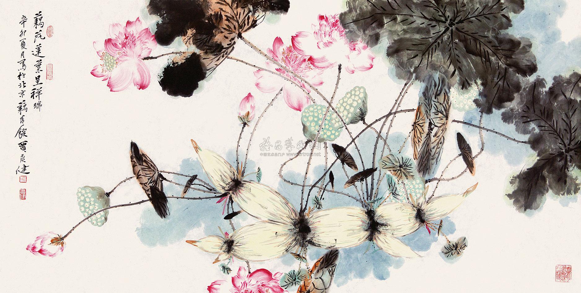 0012 2011年作 藕花莲叶呈祥瑞 镜片 设色纸本