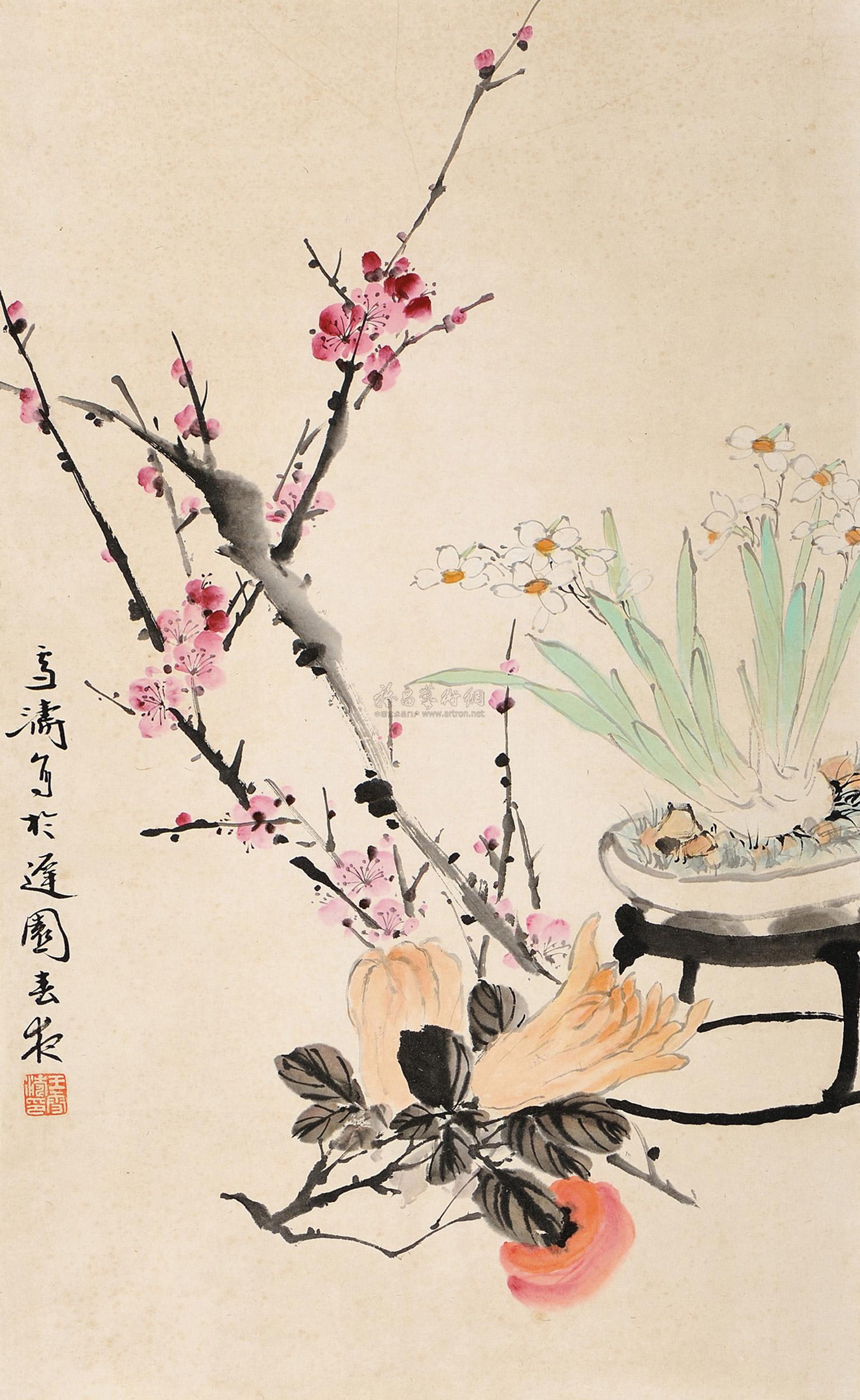 0275 清供 立轴 设色纸本