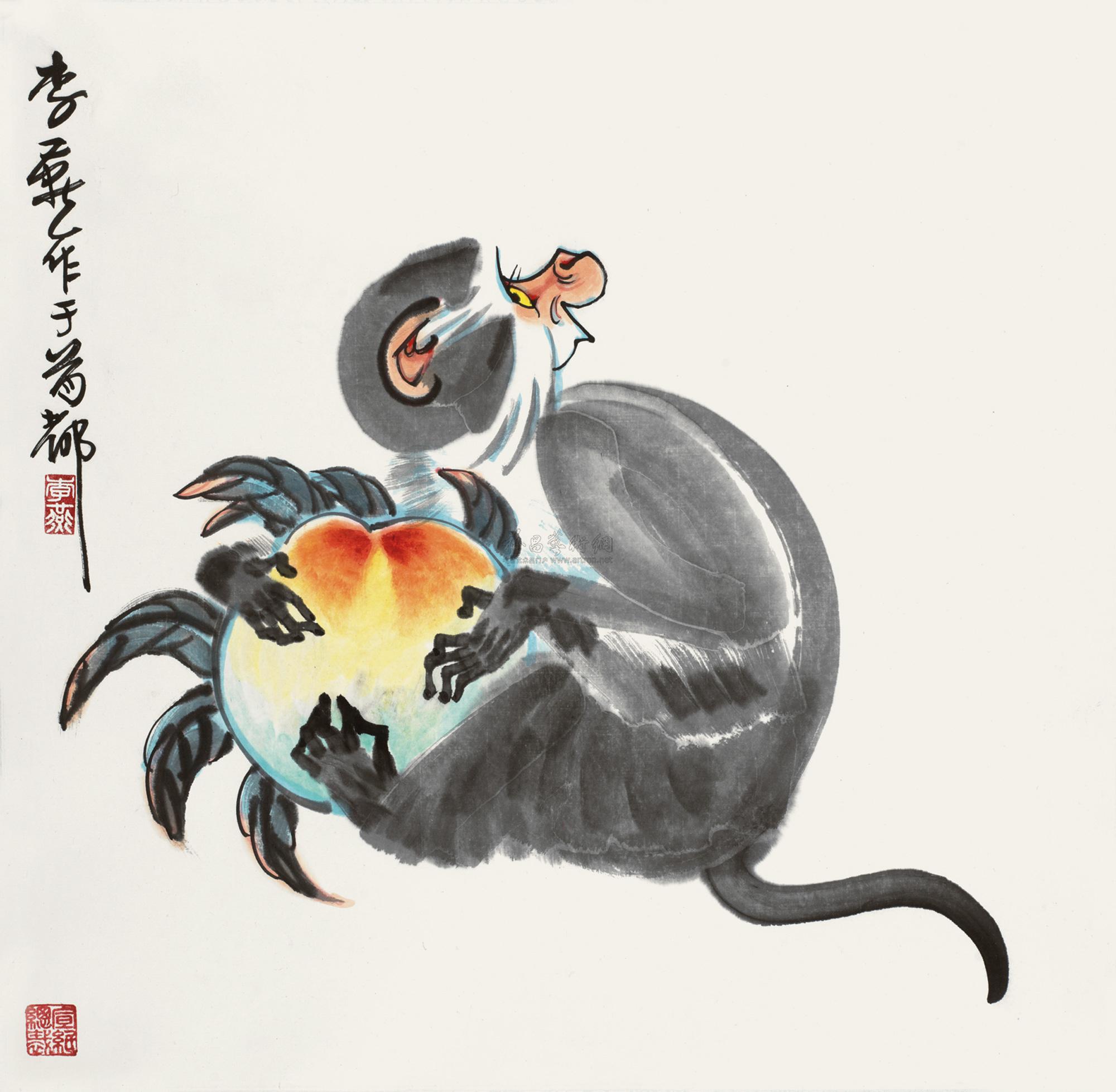 1174 寿桃图 镜心 设色纸本