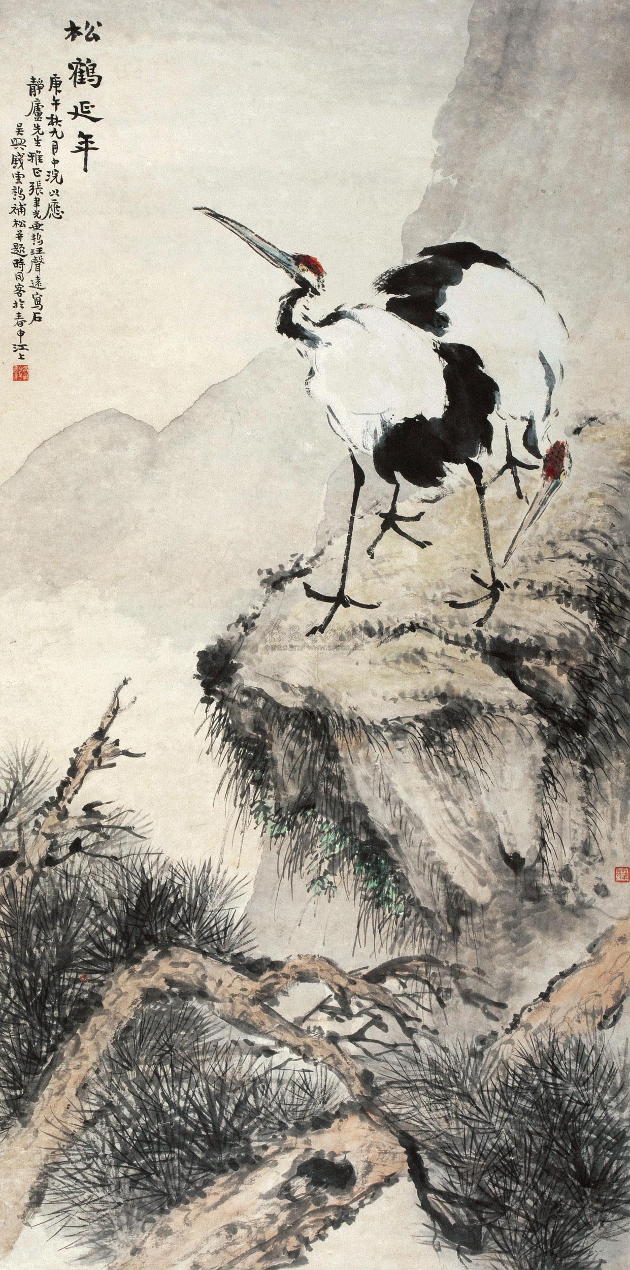 0937 庚午(1930年)作 松鹤延年 立轴 纸本
