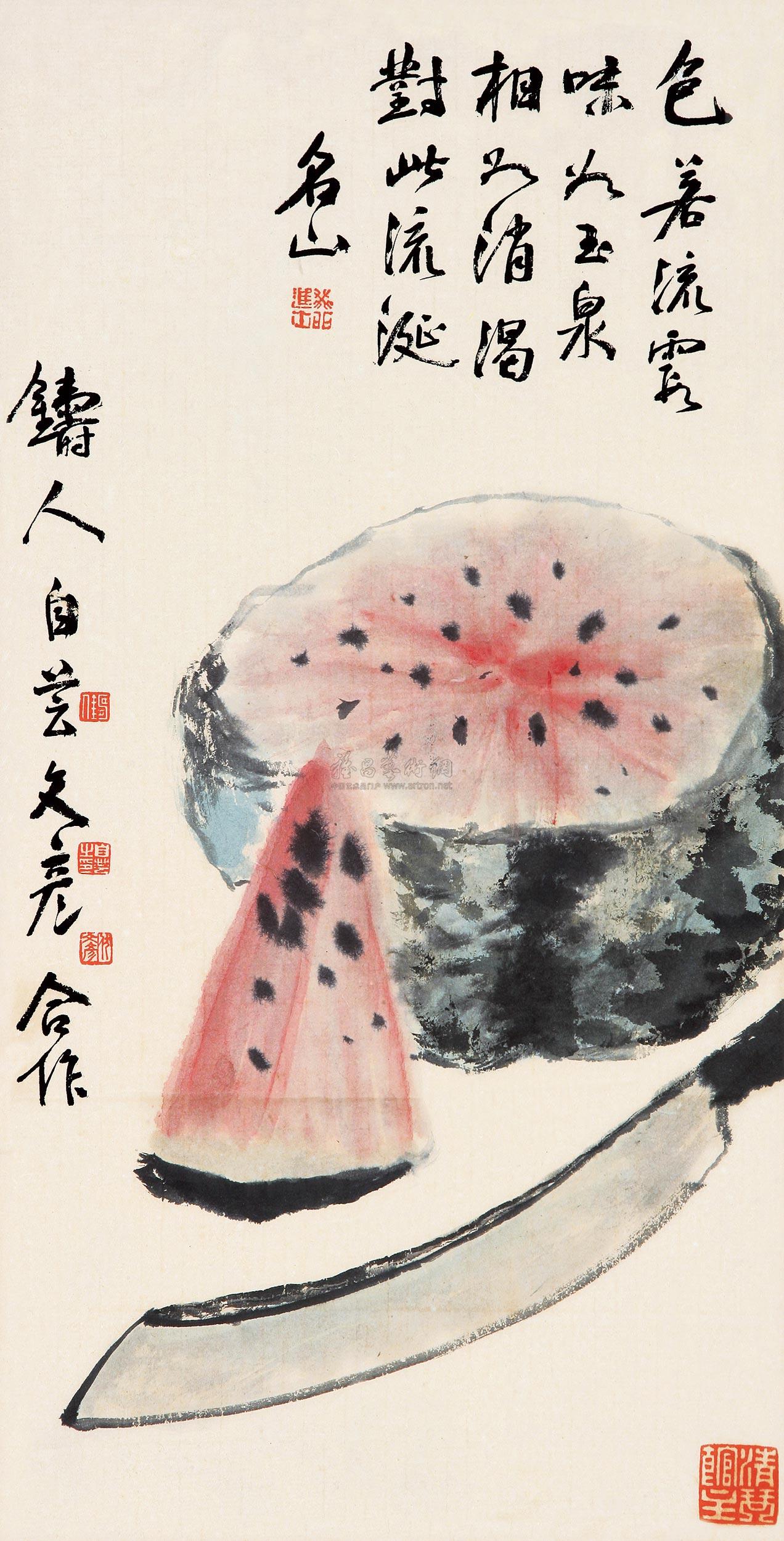 0136 西瓜图 立轴 设色纸本