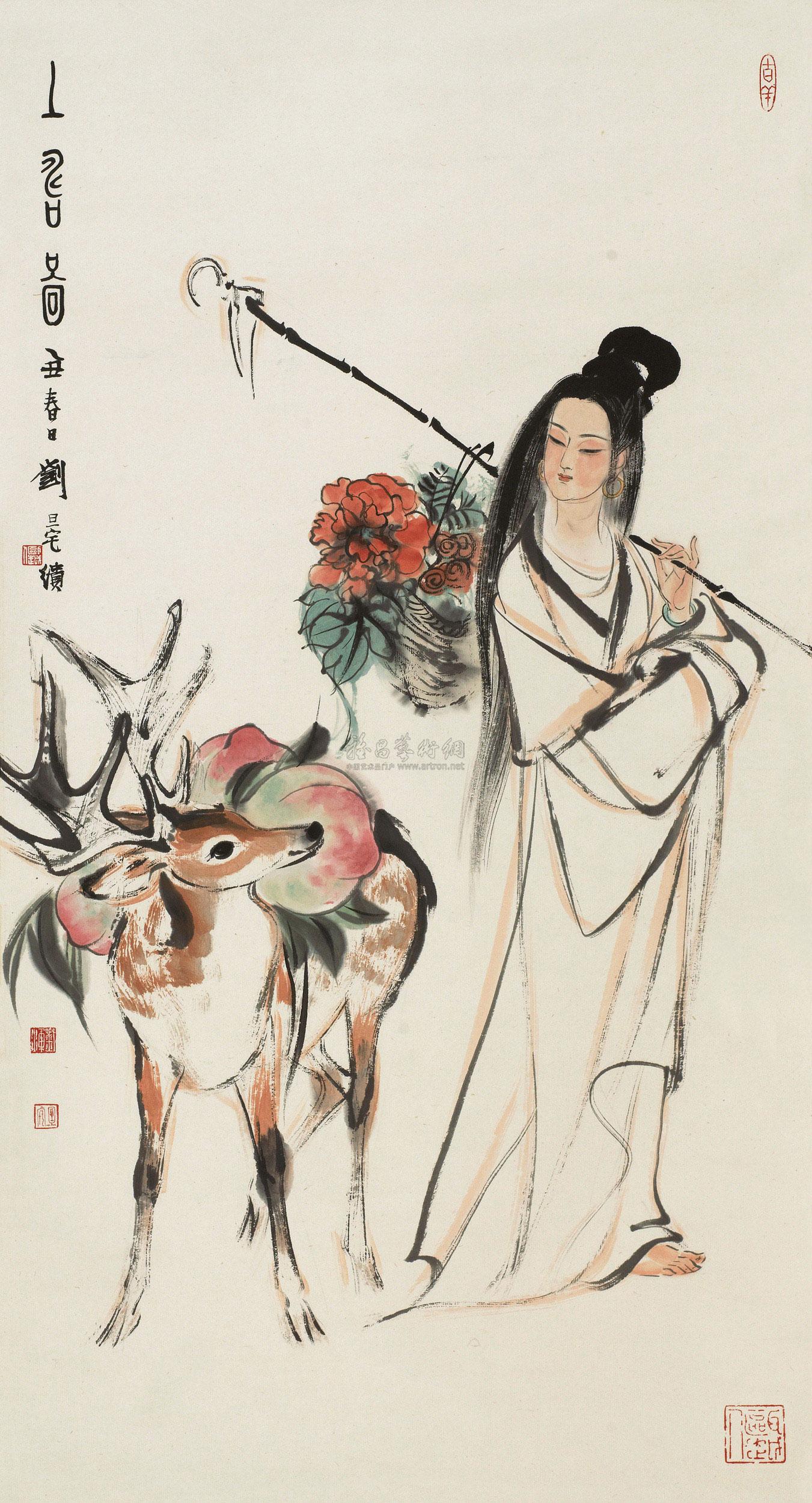 0246 1985年作 上寿图 镜心 设色纸本