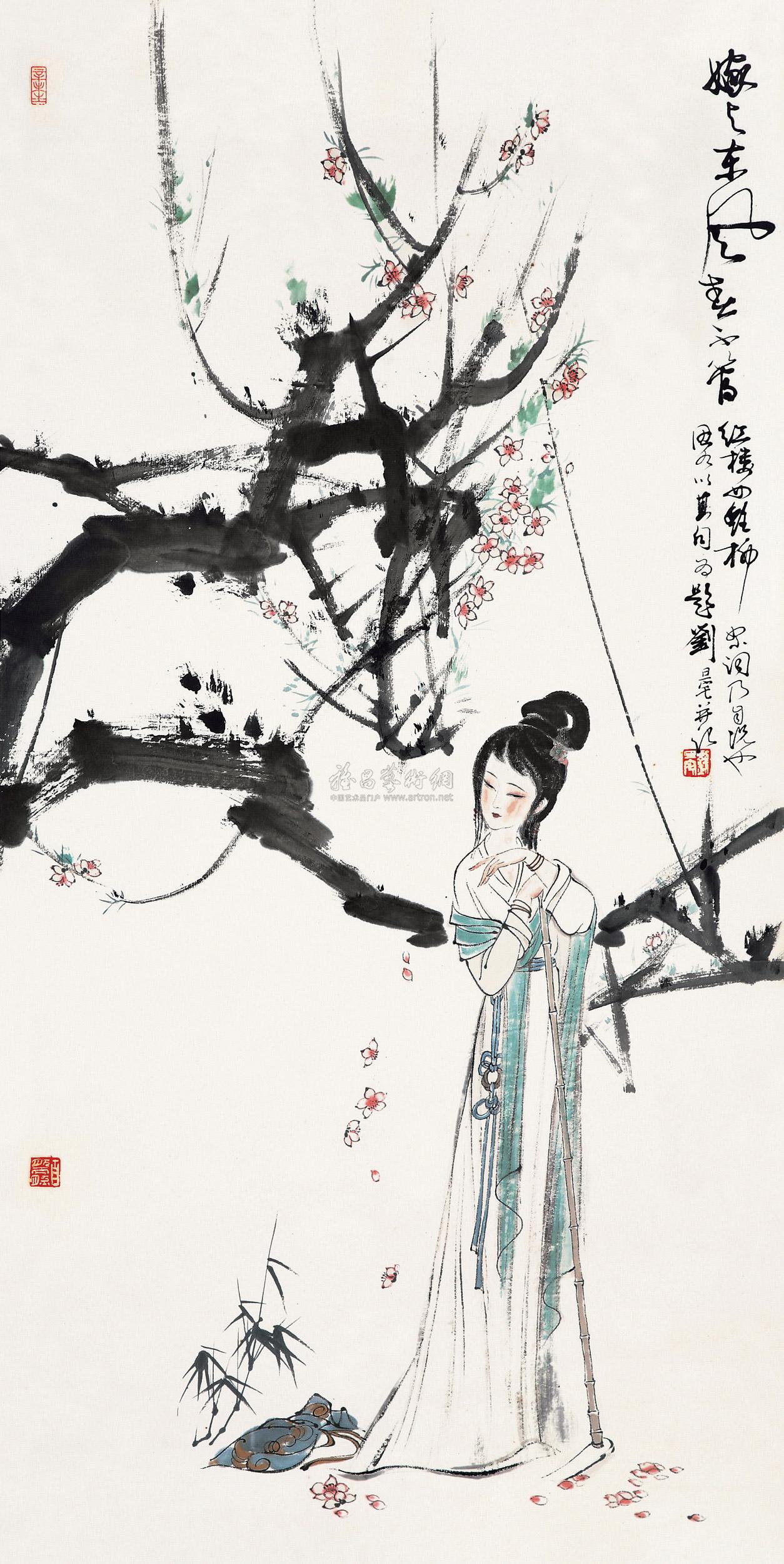 0018 人面桃花相映红 镜片 设色纸本