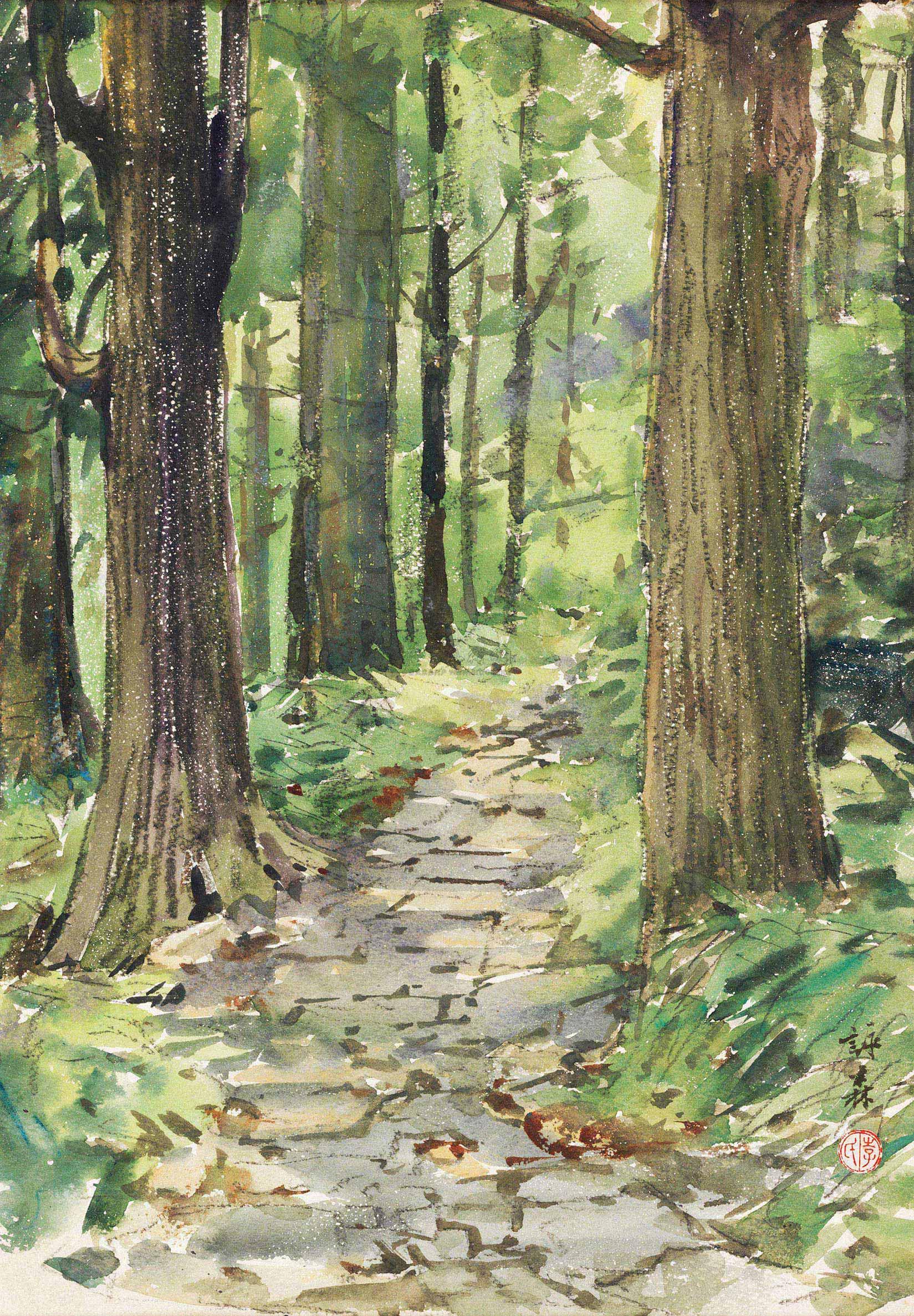 森林水彩绘画作品图片