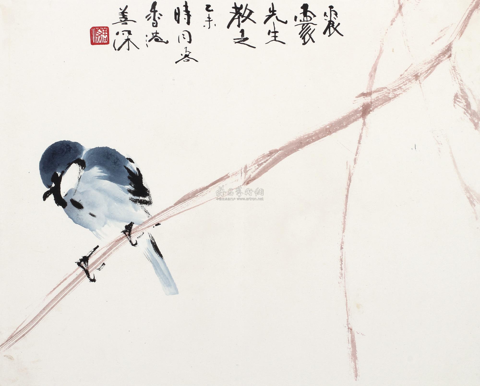 0088 小鸟 镜框 设色纸本