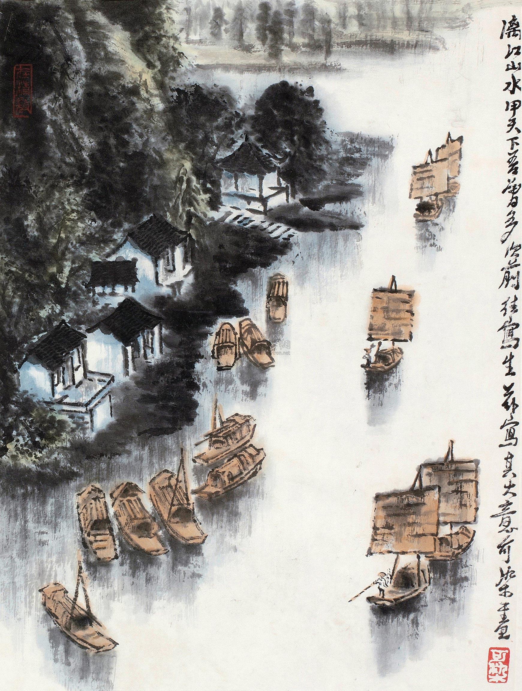 【漓江山水 镜心 设色纸本】拍卖品_图片_价格_鉴赏_绘画_雅昌艺术品