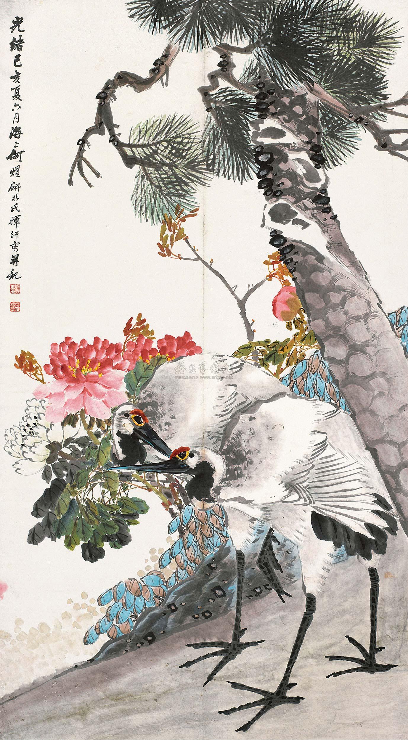 0395 1899年作 松鹤延年 立轴 设色纸本