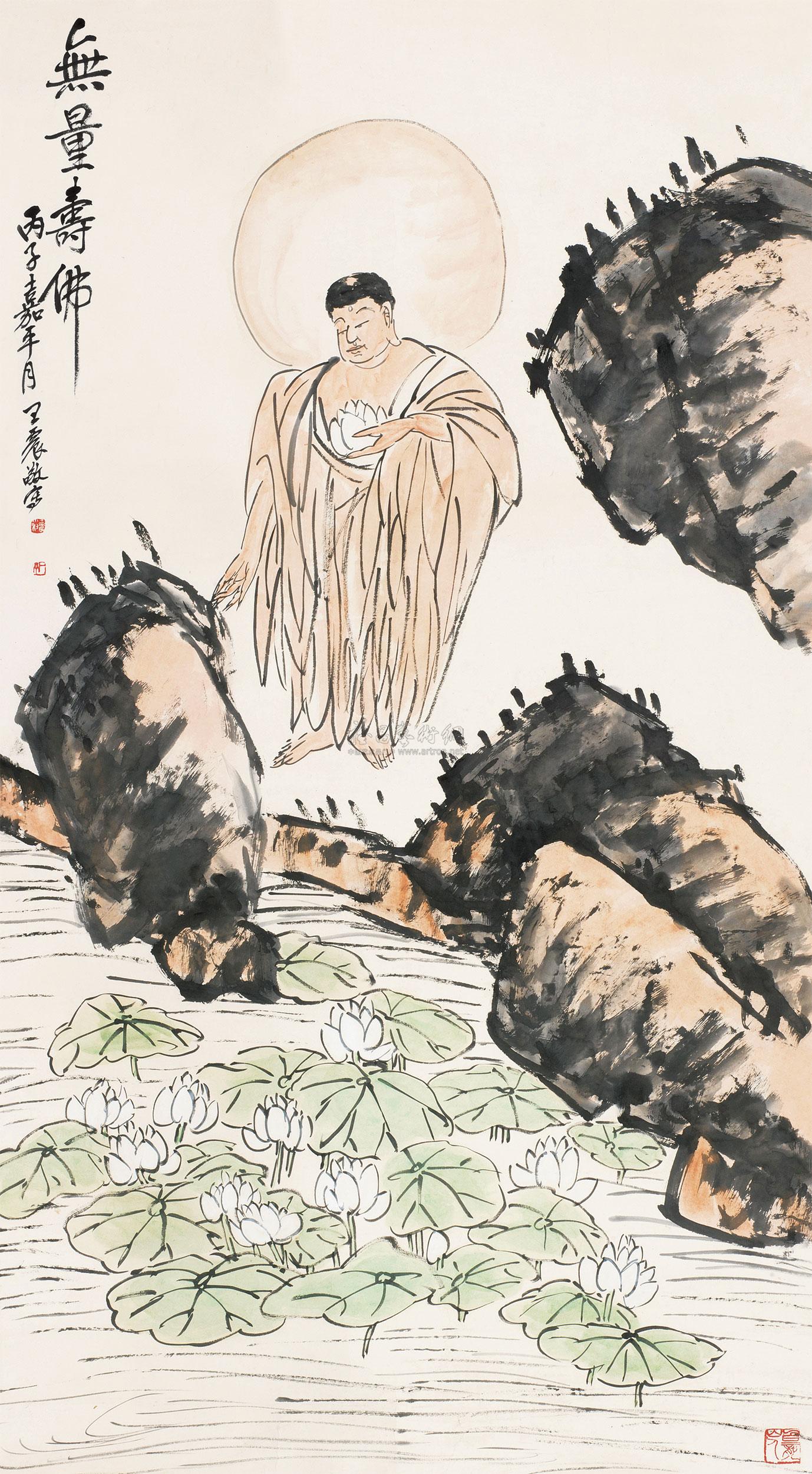 0391 丙子(1936)年作 无量寿佛图 立轴 设色纸本