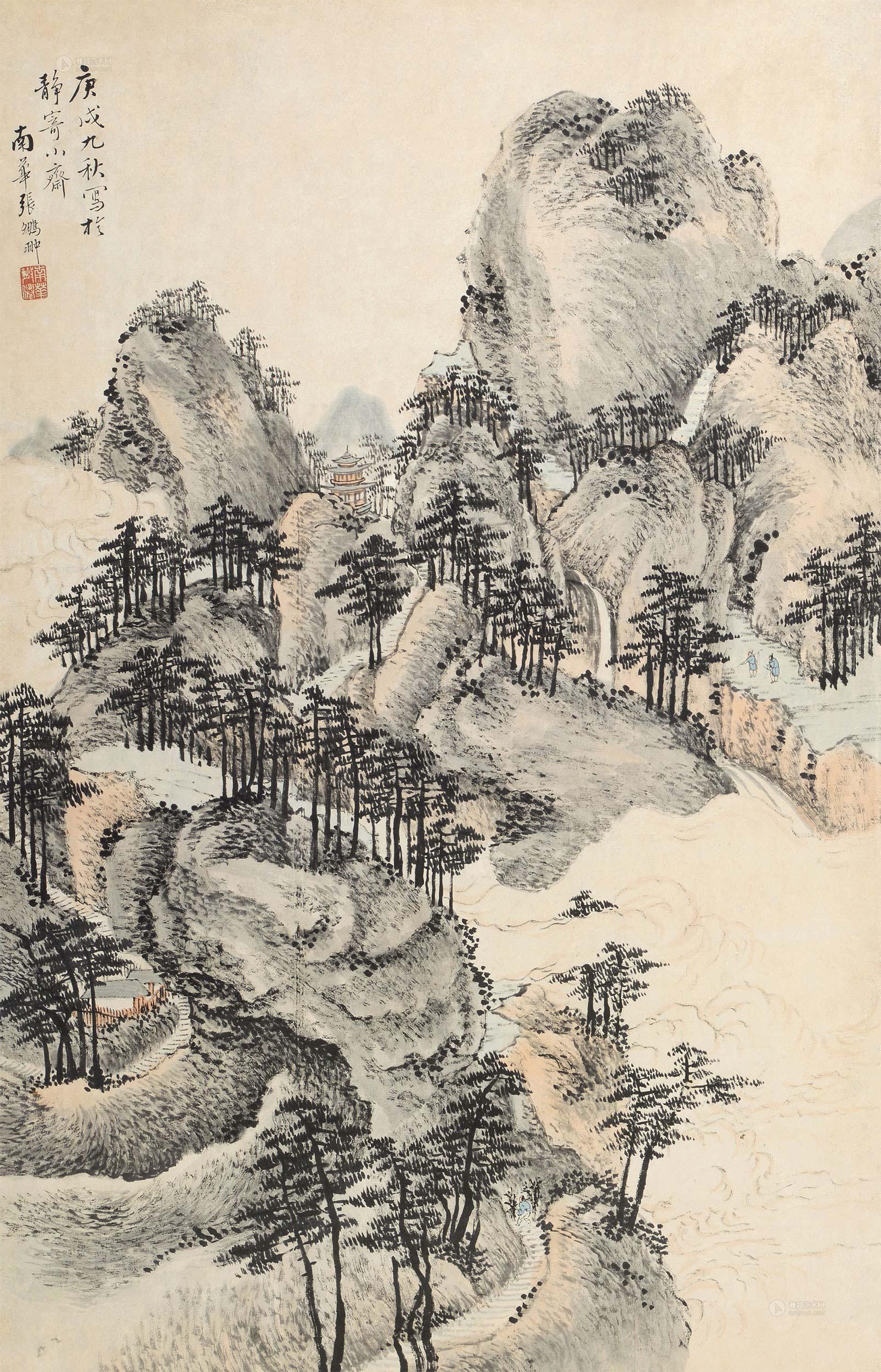 0229秋山萧寺图立轴纸本