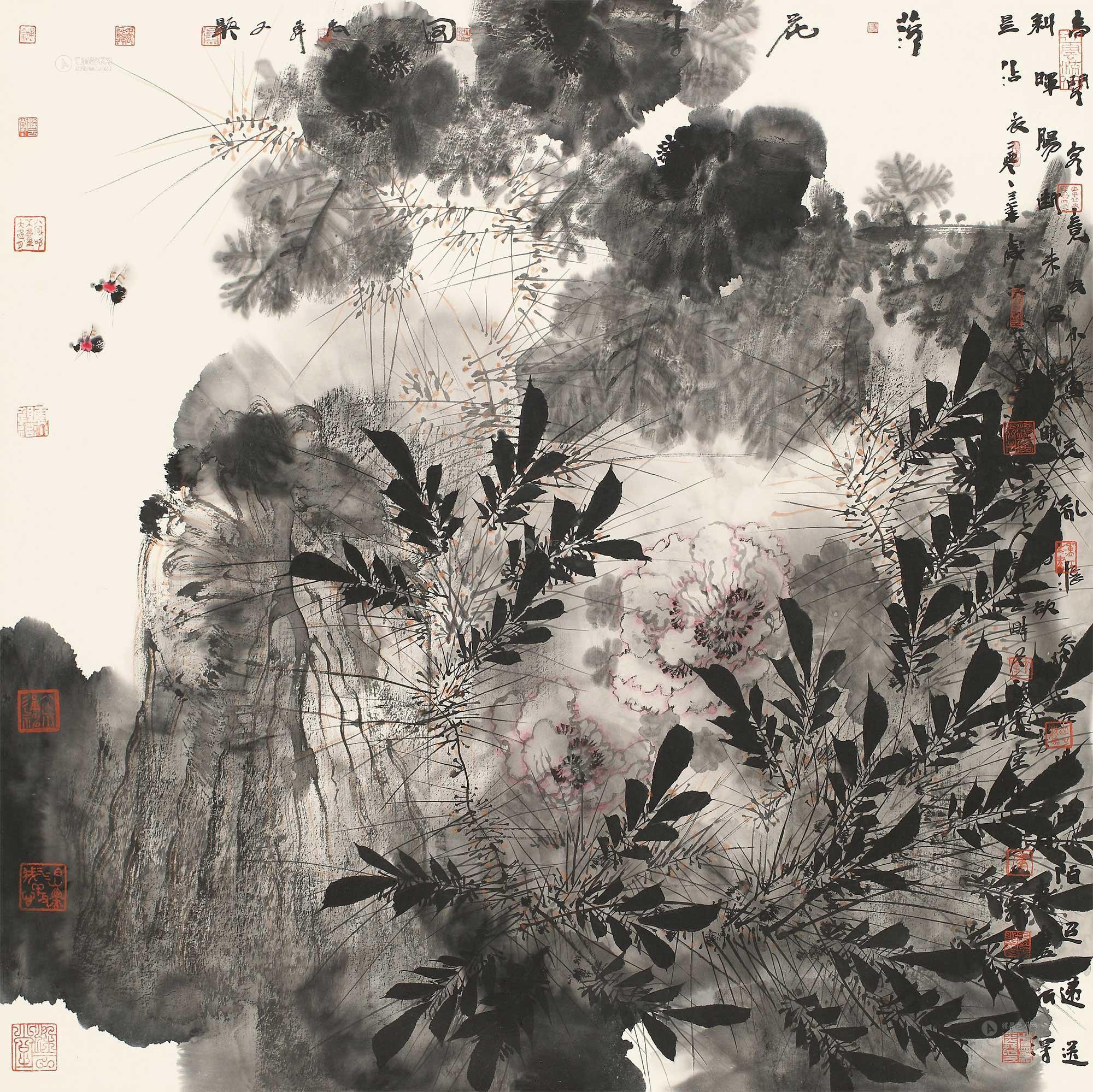 0668 2003年作 落花诗意图 镜片 设色纸本