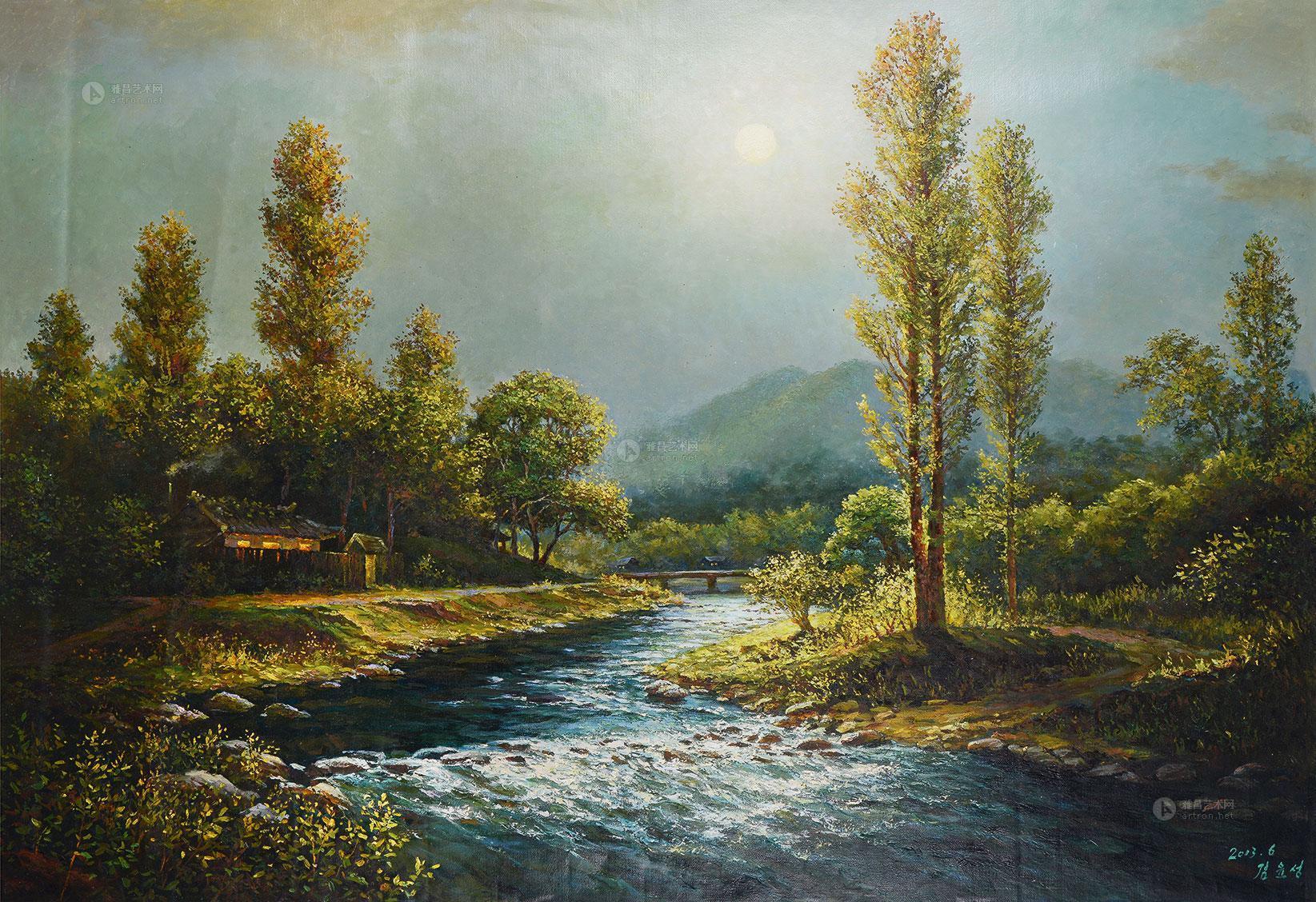 月亮下的山树 布面油彩 布面】拍卖品_图片_价格_鉴赏_油画_雅昌艺术