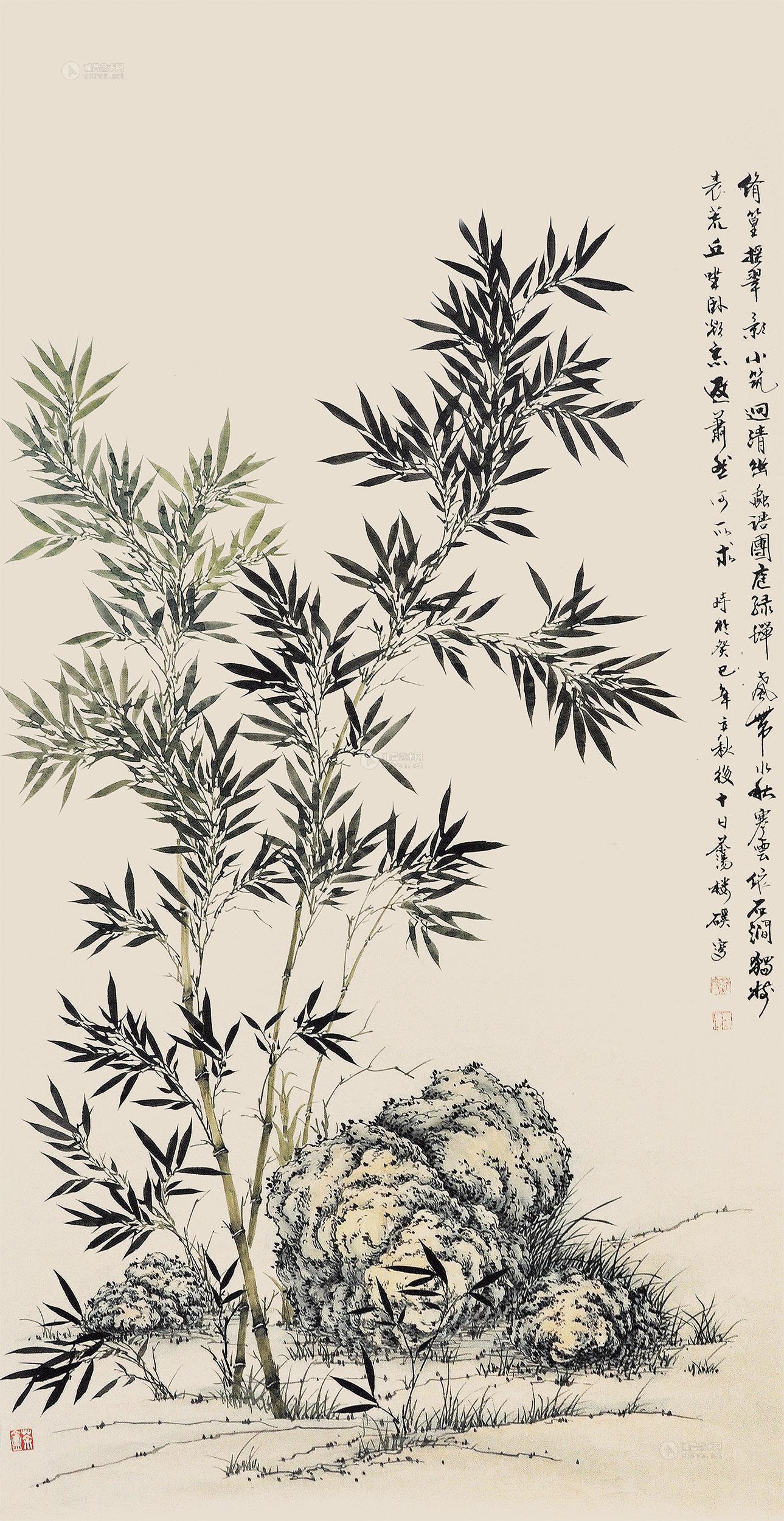 0106 2013年作 竹石图 镜心 设色纸本