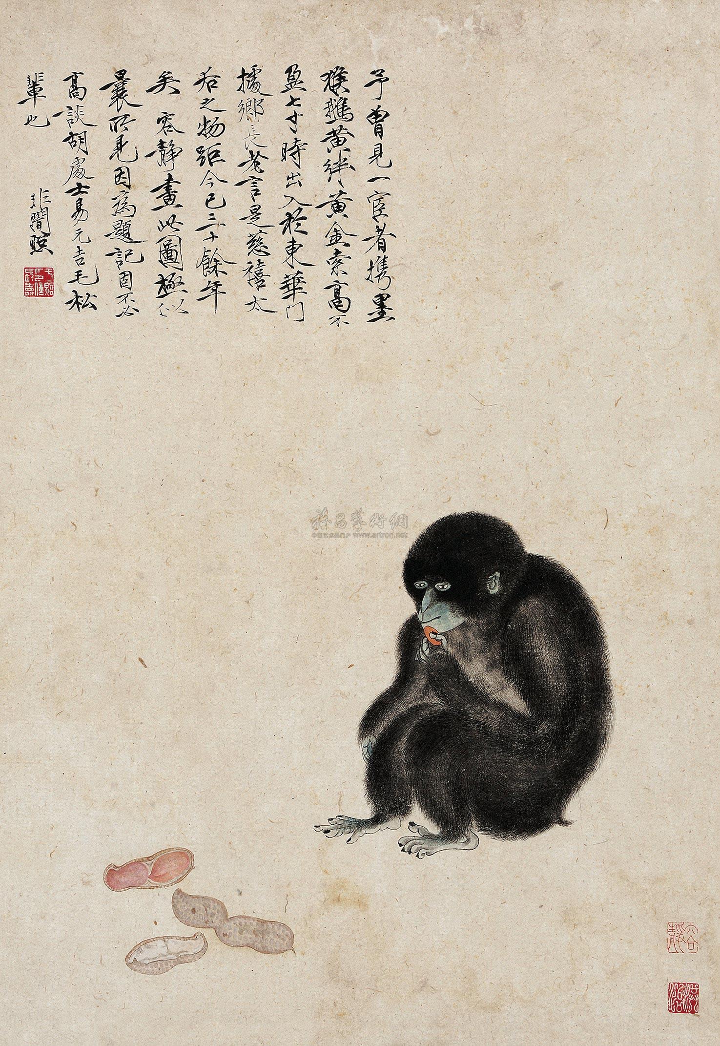 3090 墨猴 镜心 设色纸本