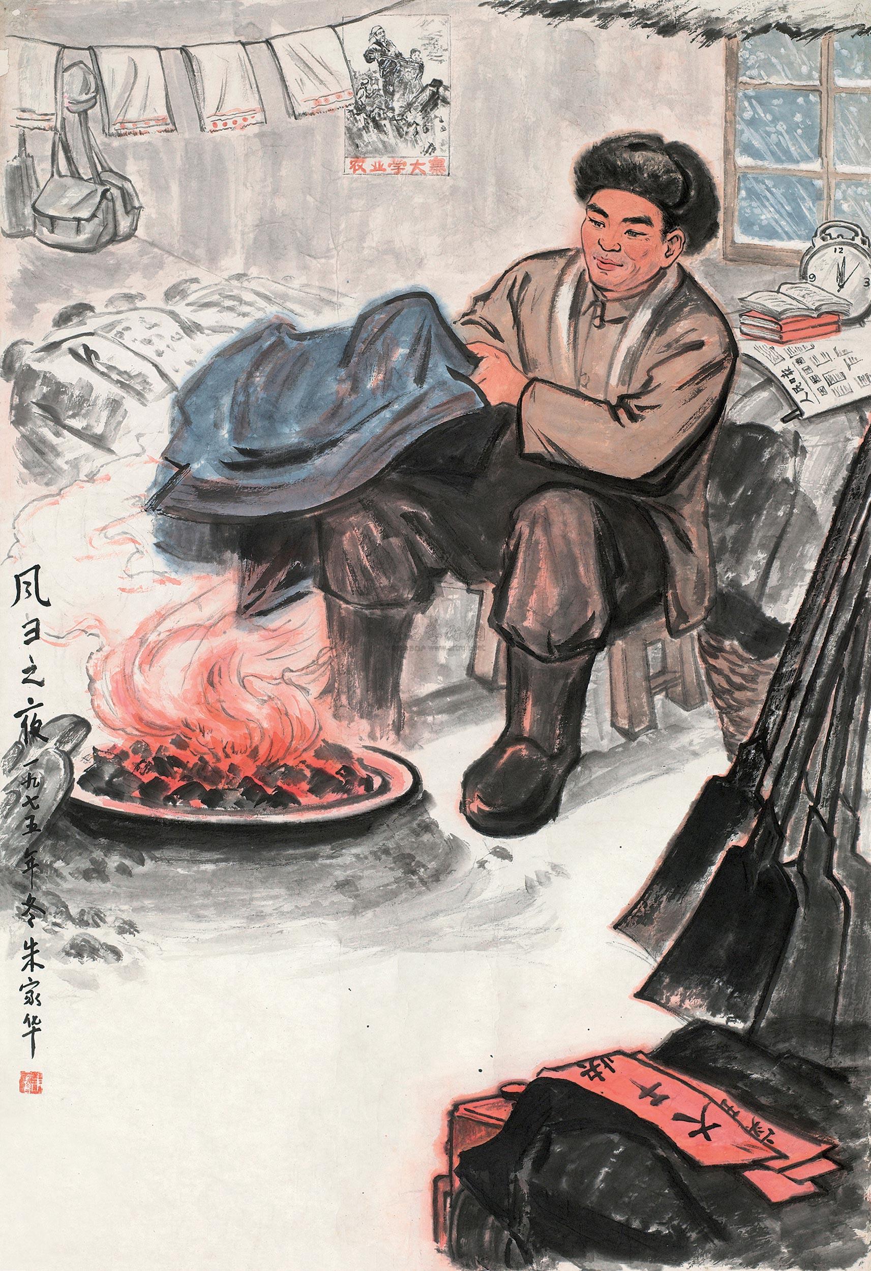 0366 风雪之夜 镜心 设色纸本
