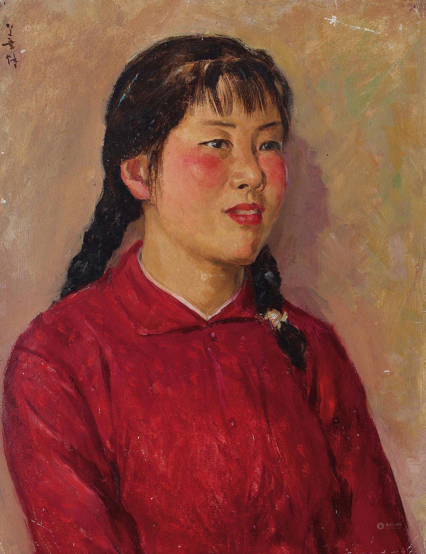 2255 红衣女孩 纸本 油画