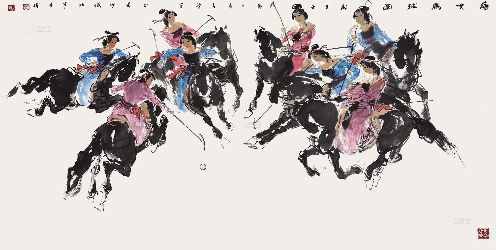 0063 唐女马球图 镜心 设色纸本
