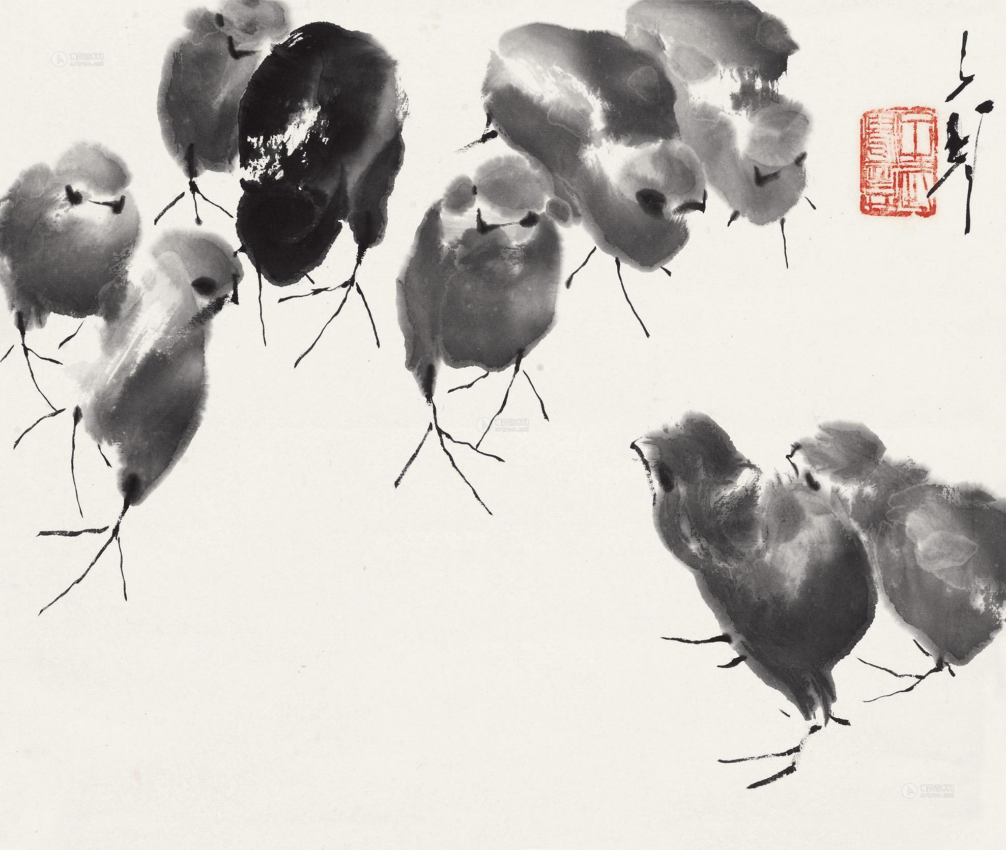 【雏鸡 立轴 水墨纸本】拍卖品_图片_价格_鉴赏_绘画_雅昌艺术品拍卖