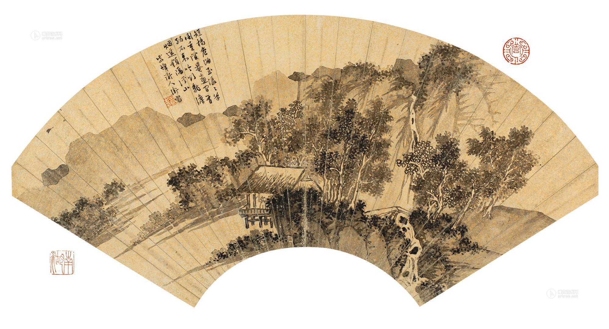 4965 山水 扇面 水墨金笺