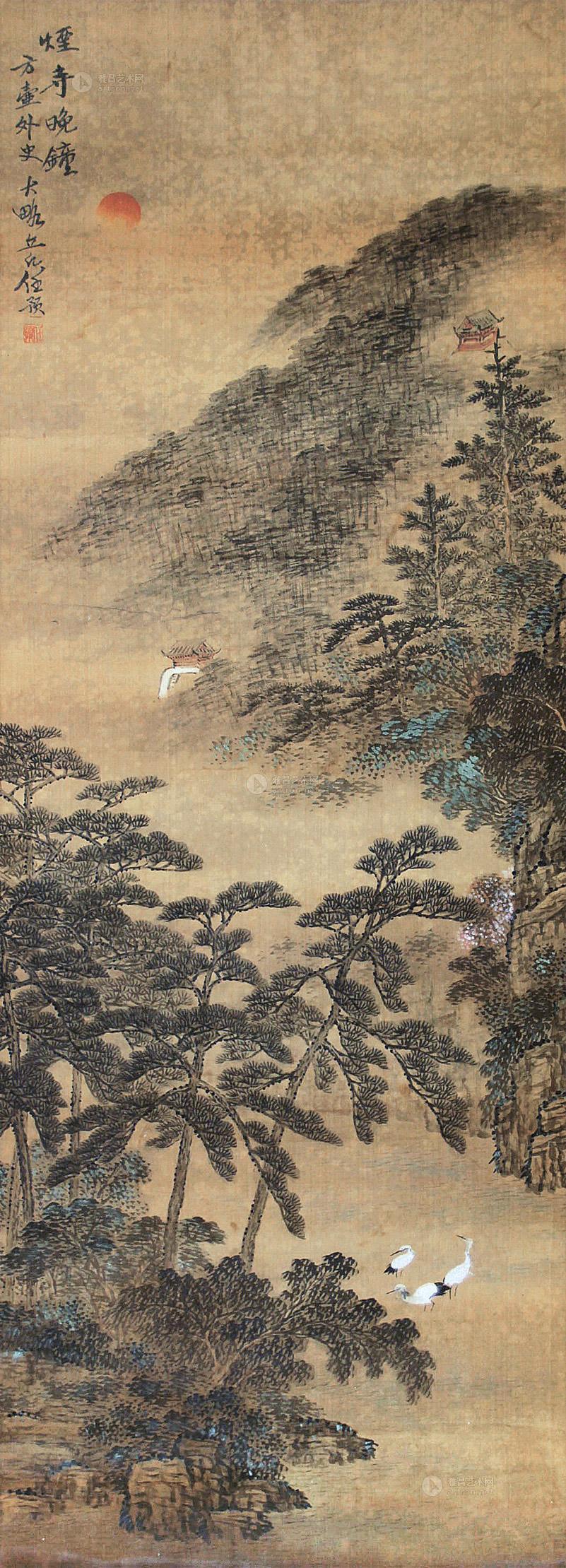 0318 烟寺晚钟 立轴 纸本