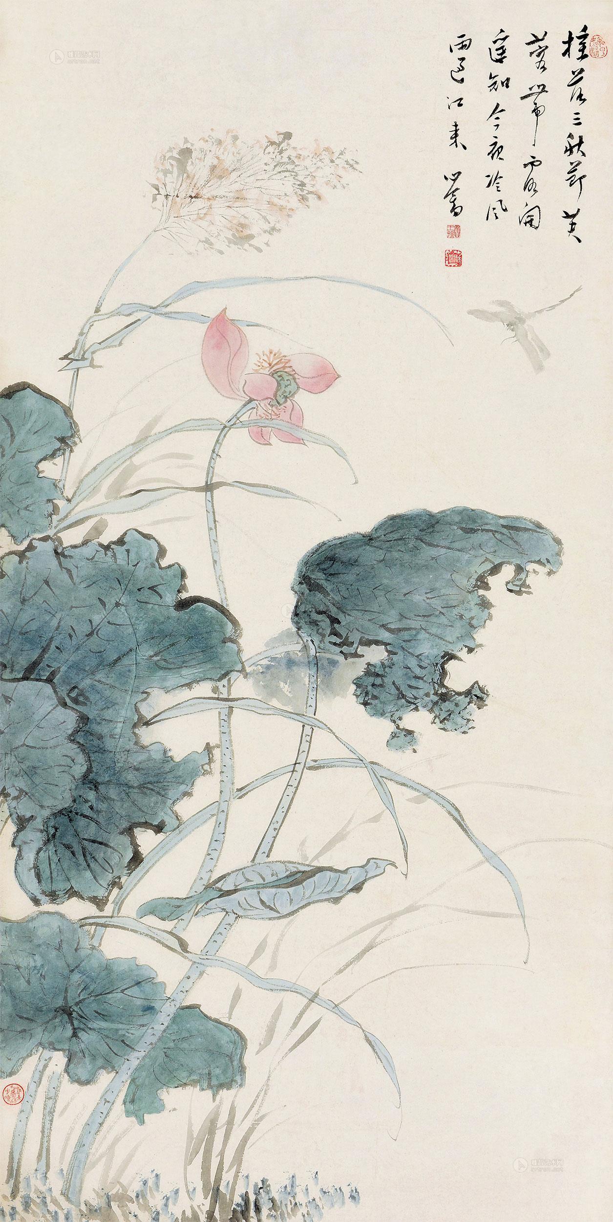 【荷塘清趣 立轴 设色纸本】拍卖品_图片_价格_鉴赏_绘画_雅昌艺术品
