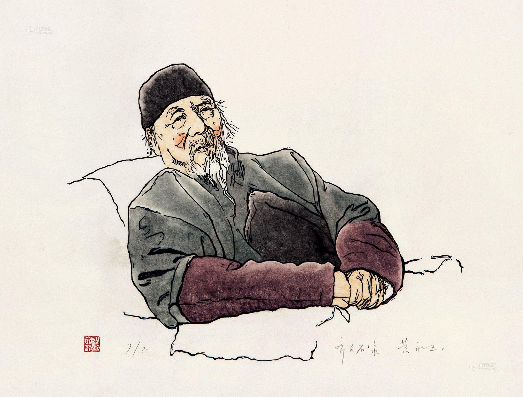 0057 齐白石像 版画