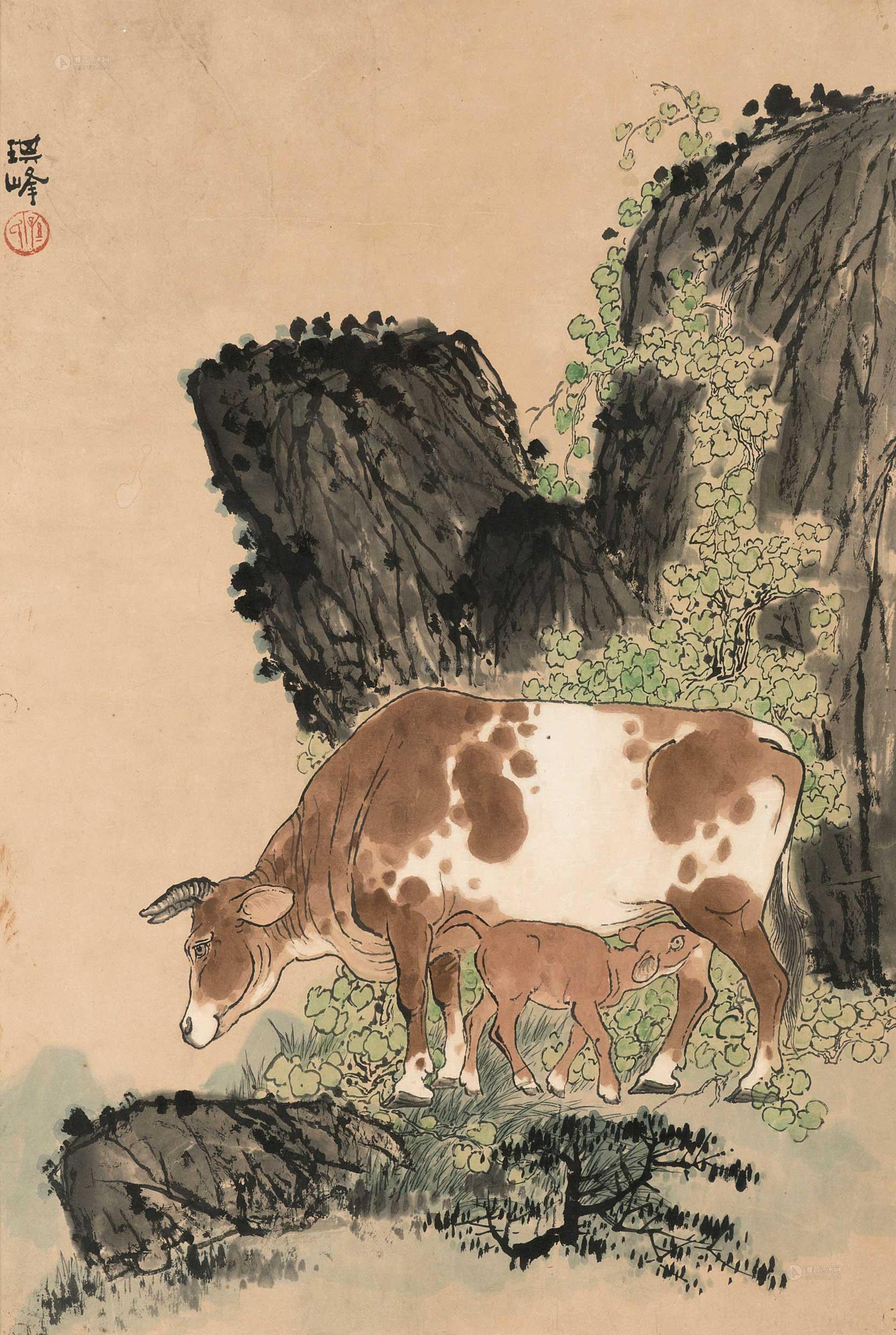 【母子牛 镜心 设色纸本】拍卖品_图片_价格_鉴赏_绘画_雅昌艺术品