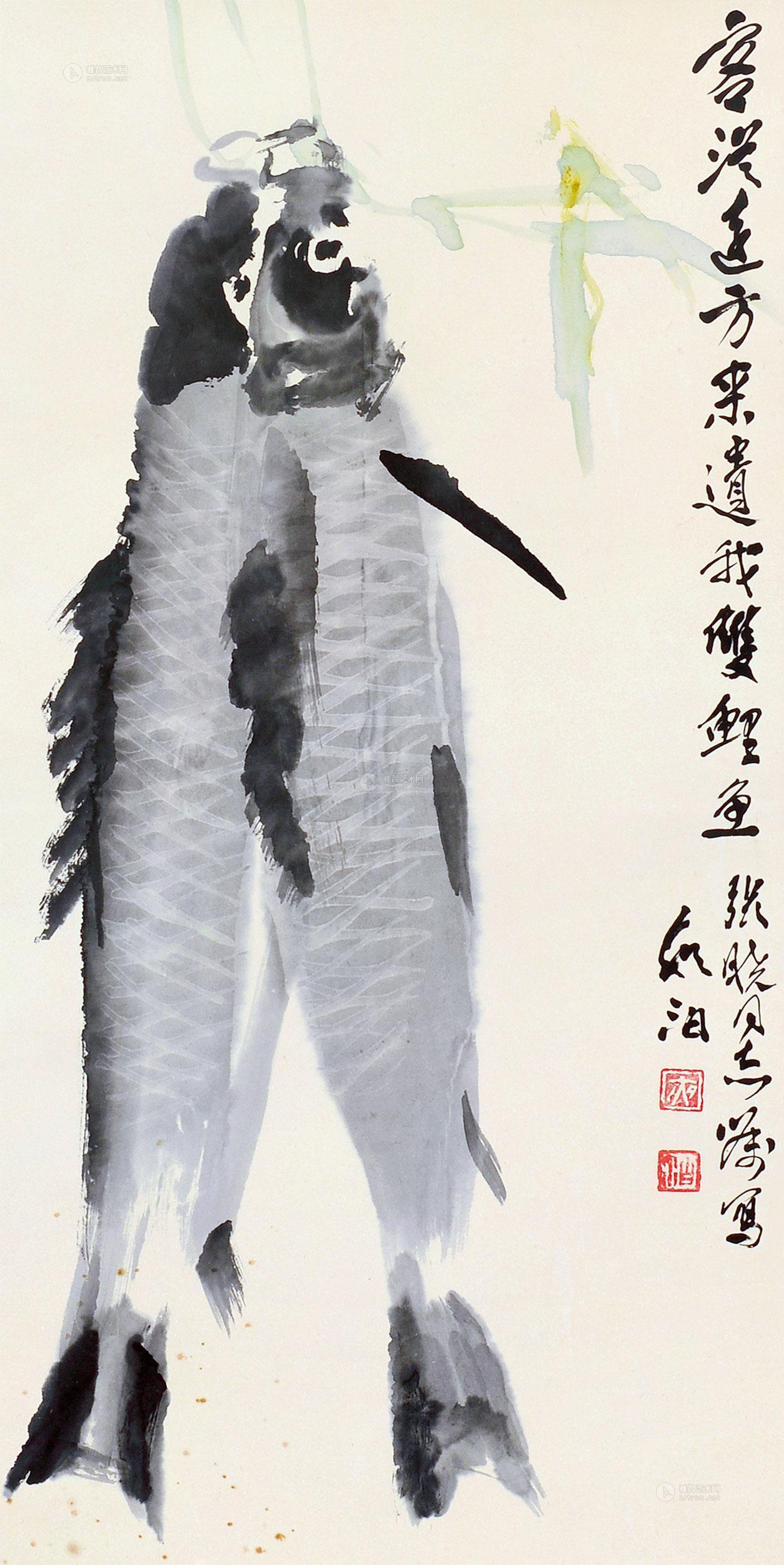 【双鲤图 立轴 设色纸本】拍卖品_图片_价格_鉴赏_绘画_雅昌艺术品