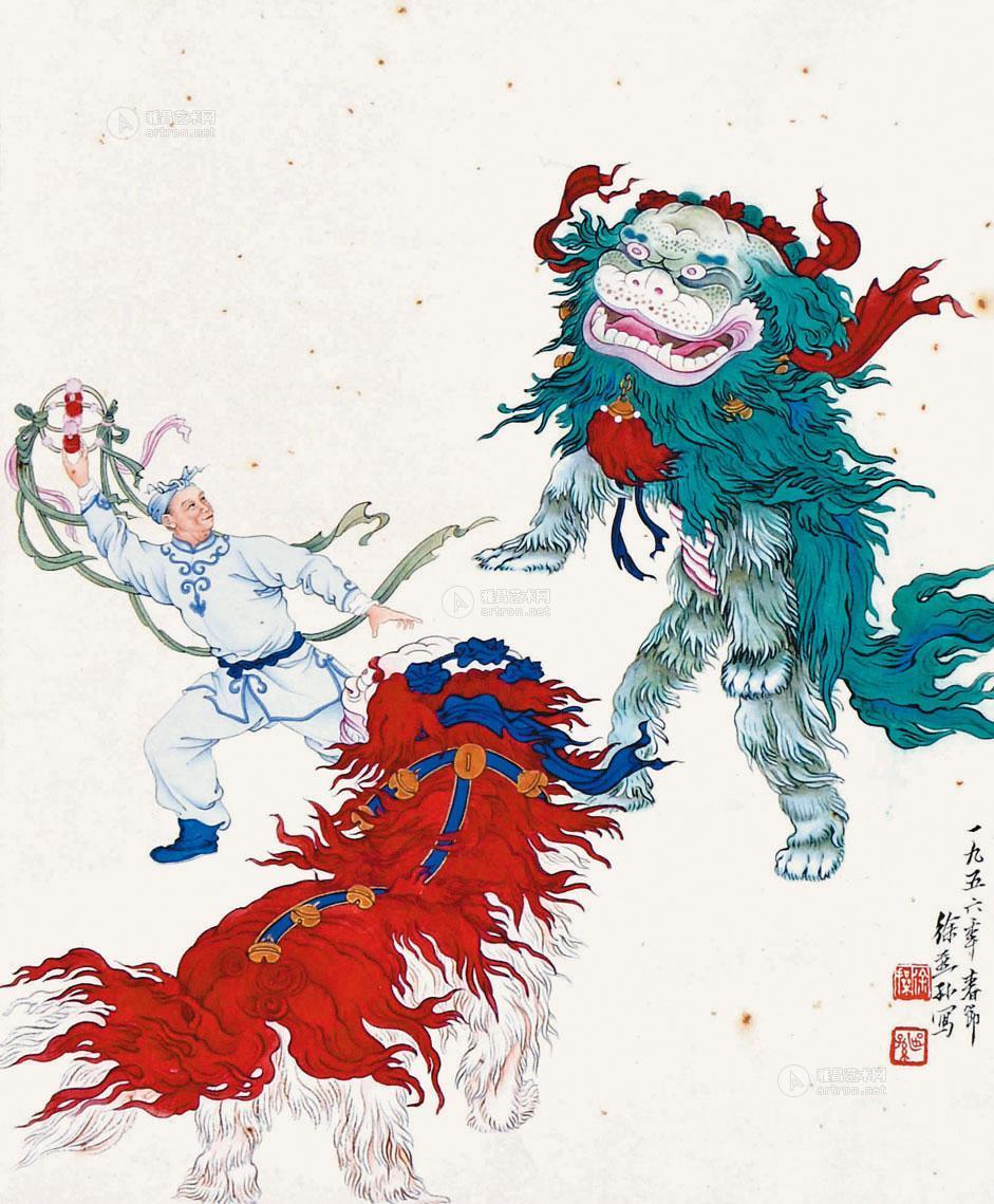 0272 舞狮图 镜片 设色纸本