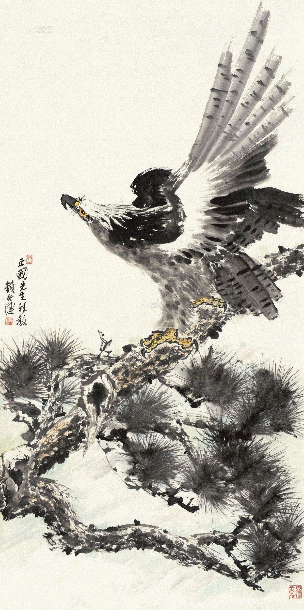 0357 松鹰图 镜片 设色纸本