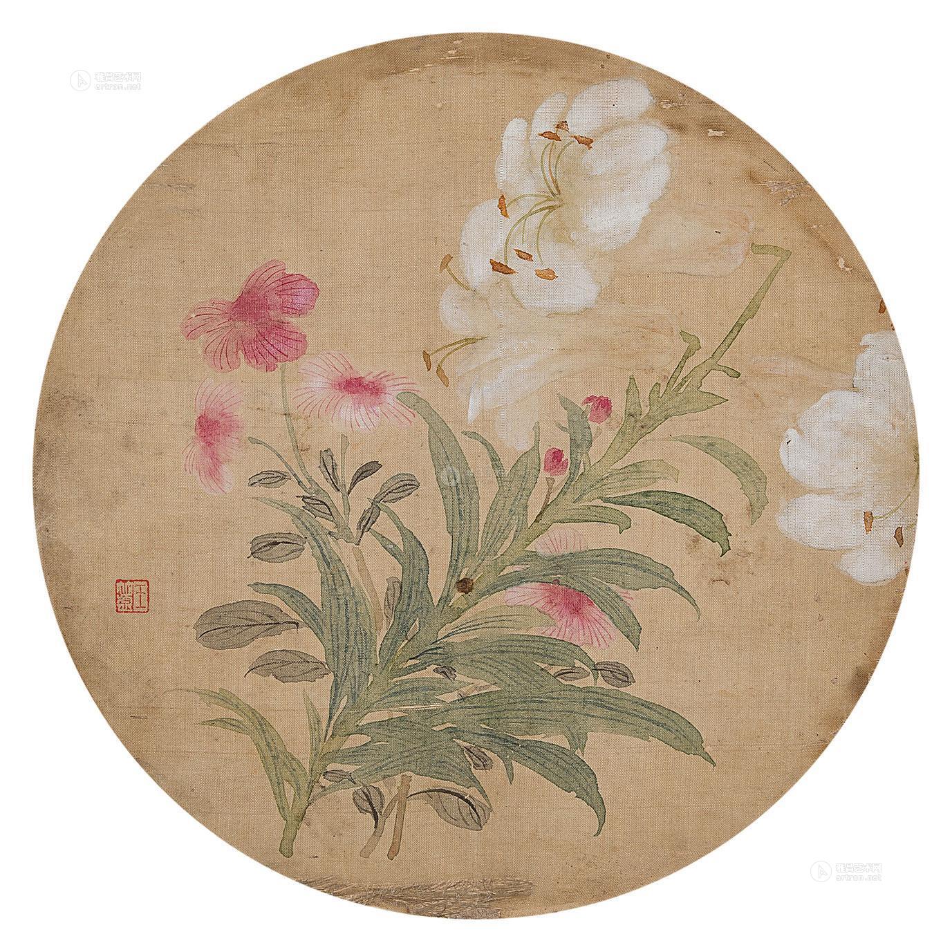 0067 花卉图 团扇面 设色纸本