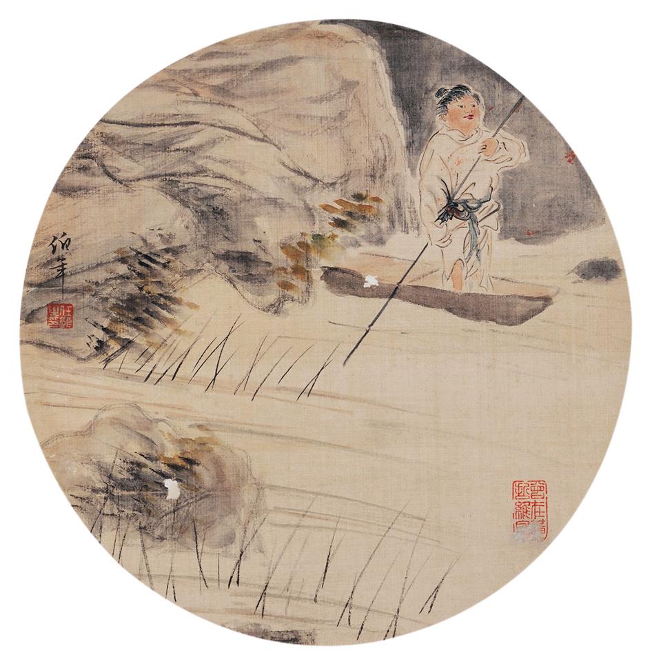 5736 峡里撑船 镜心 设色绢本