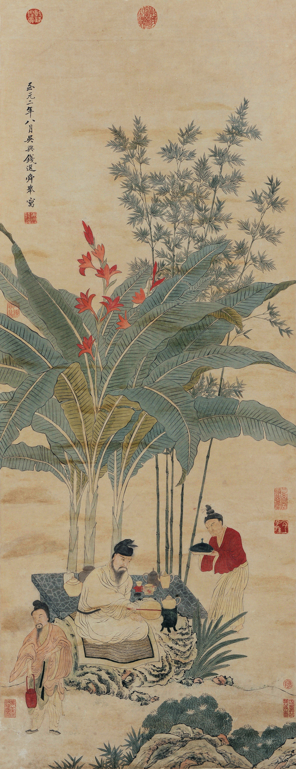 【芭蕉煮茶图 立轴 设色纸本】拍卖品_图片_价格