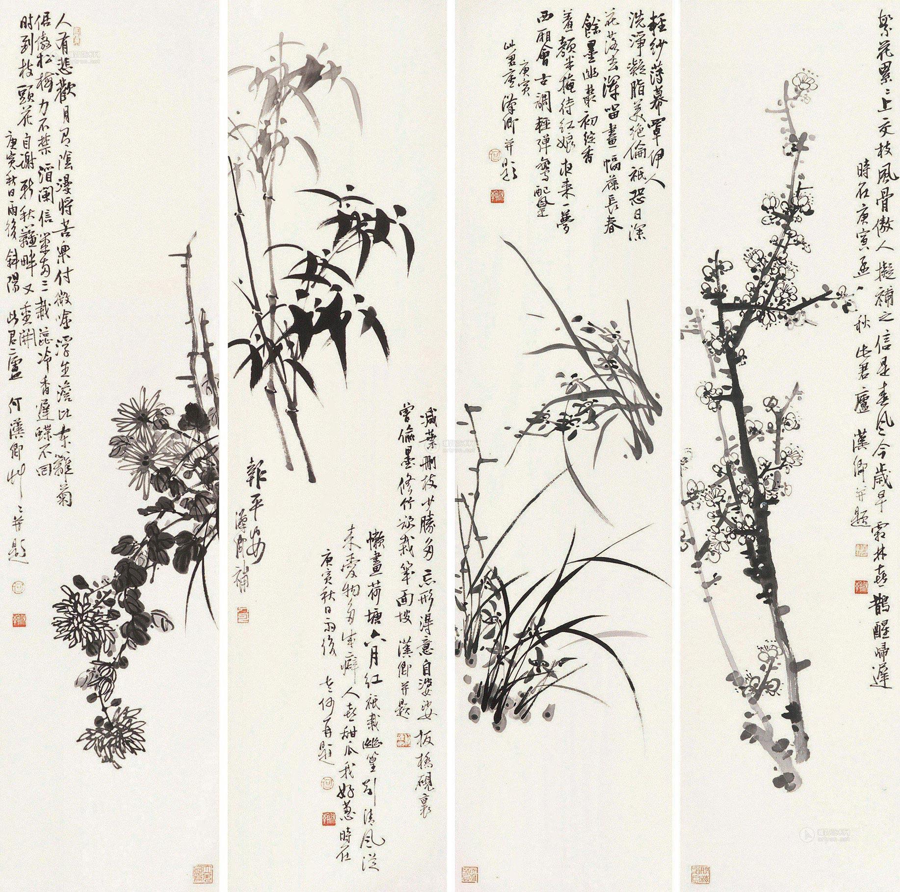 0575 梅兰竹菊 水墨纸本 四屏