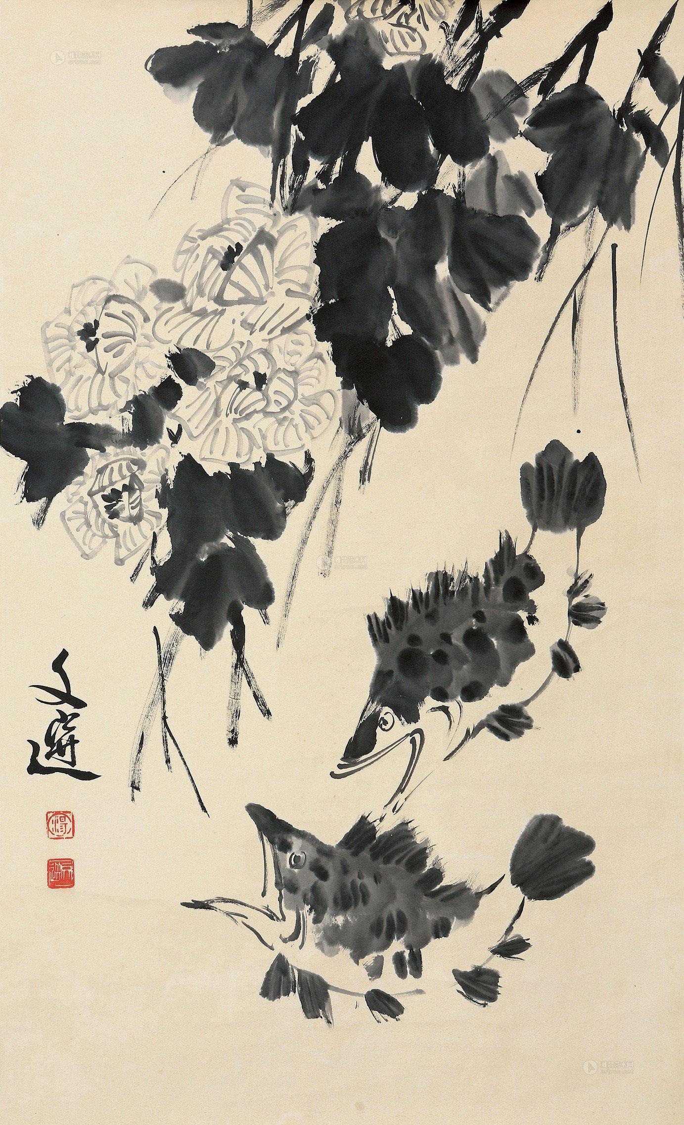 0084 芙蓉鳜鱼 立轴 水墨纸本