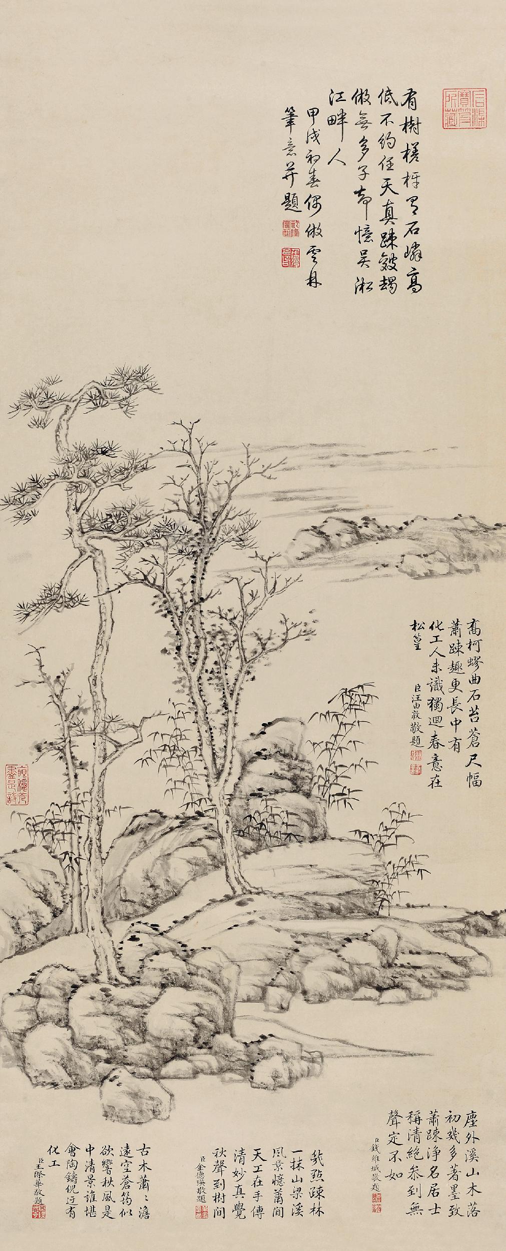 5409 1754年作 仿倪瓒树石 立轴 水墨纸本