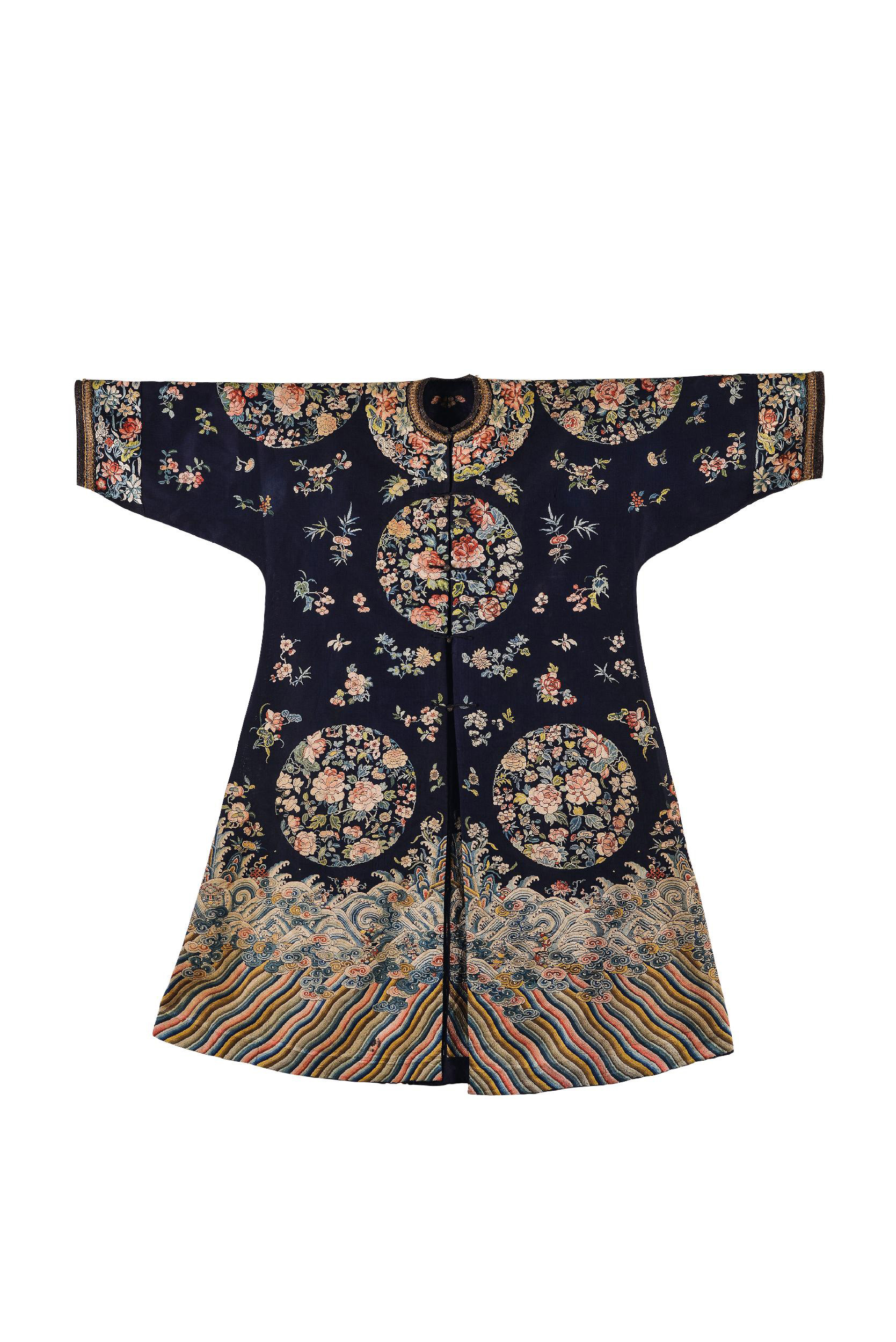 【清咸丰 蓝色纳纱八团花卉纹吉服褂】拍卖品_图片