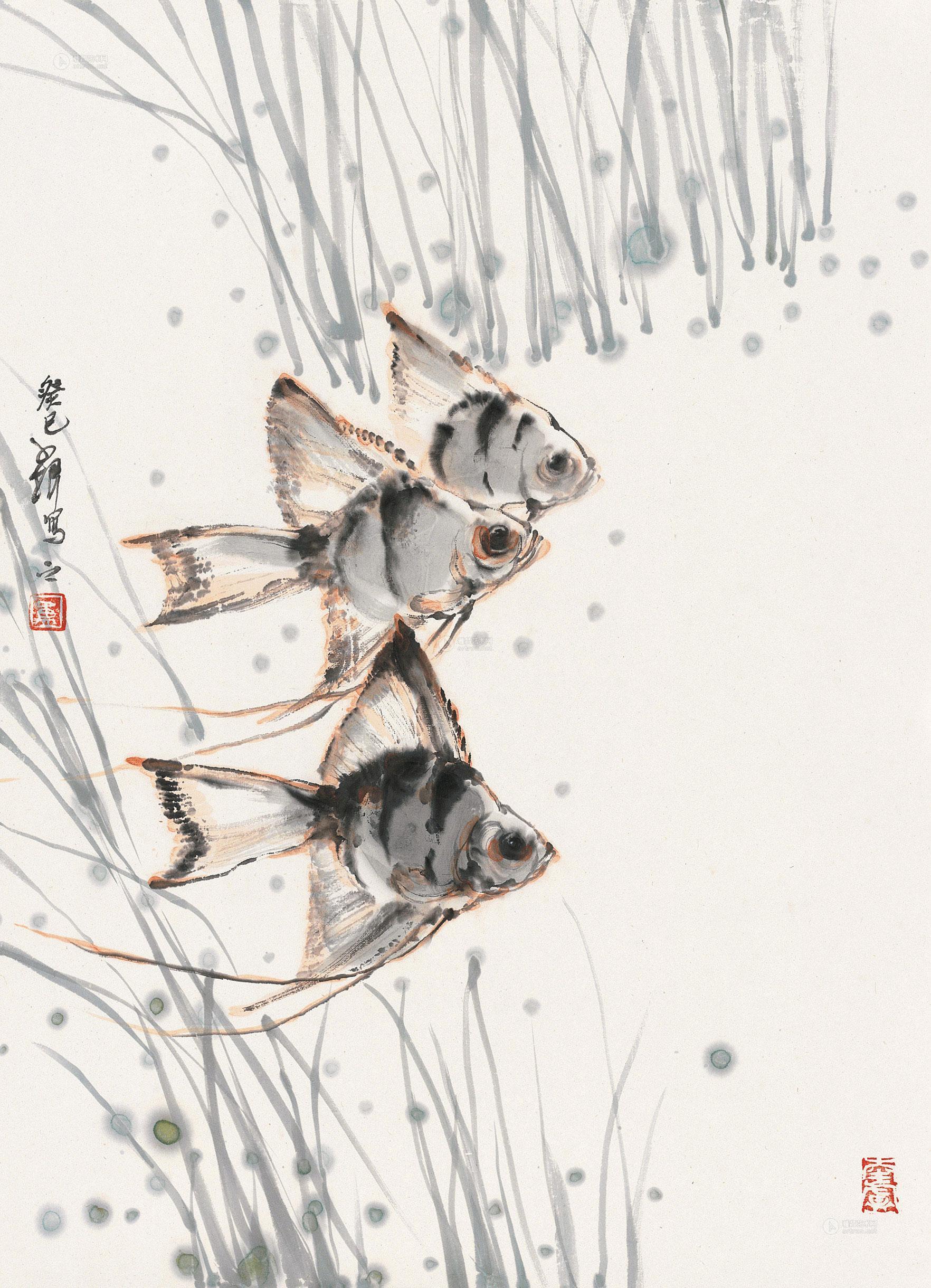 1184 癸巳(2013)年作 神仙鱼 镜片 设色纸本