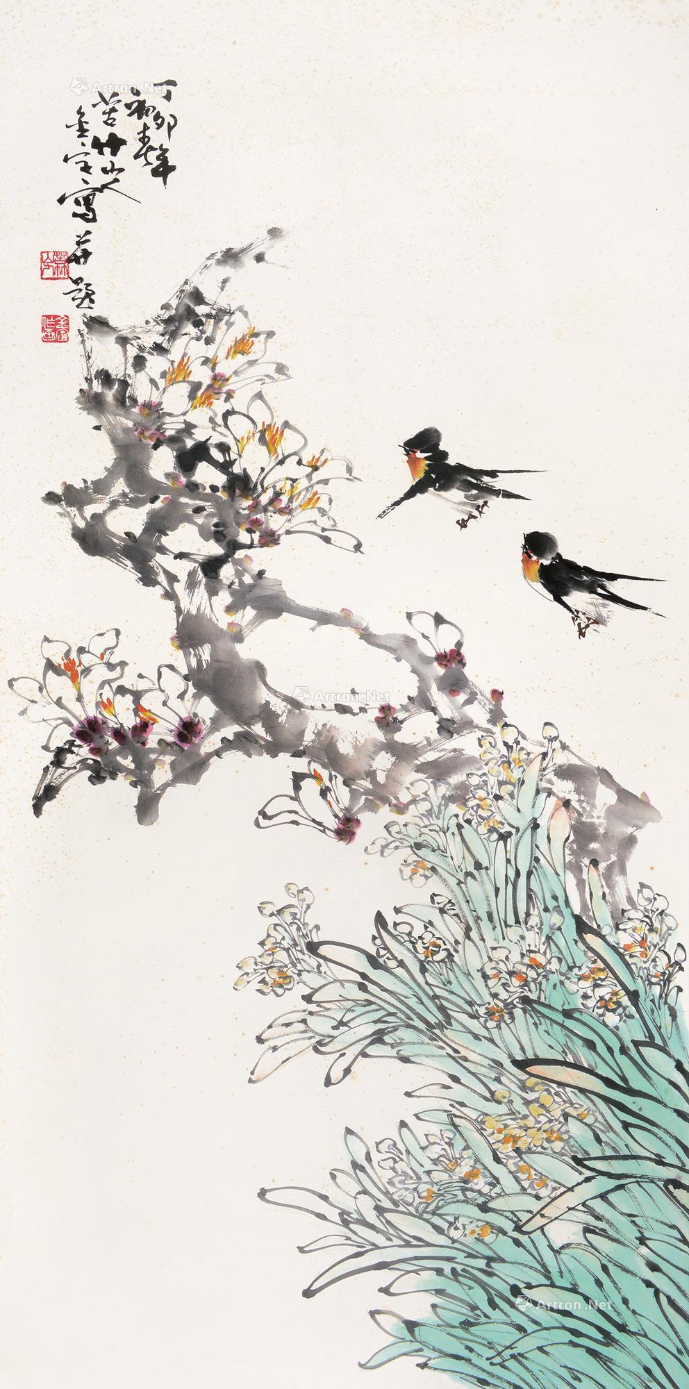 【春花双燕 镜片 设色纸本】拍卖品_图片_价格_鉴赏_绘画_雅昌艺术品