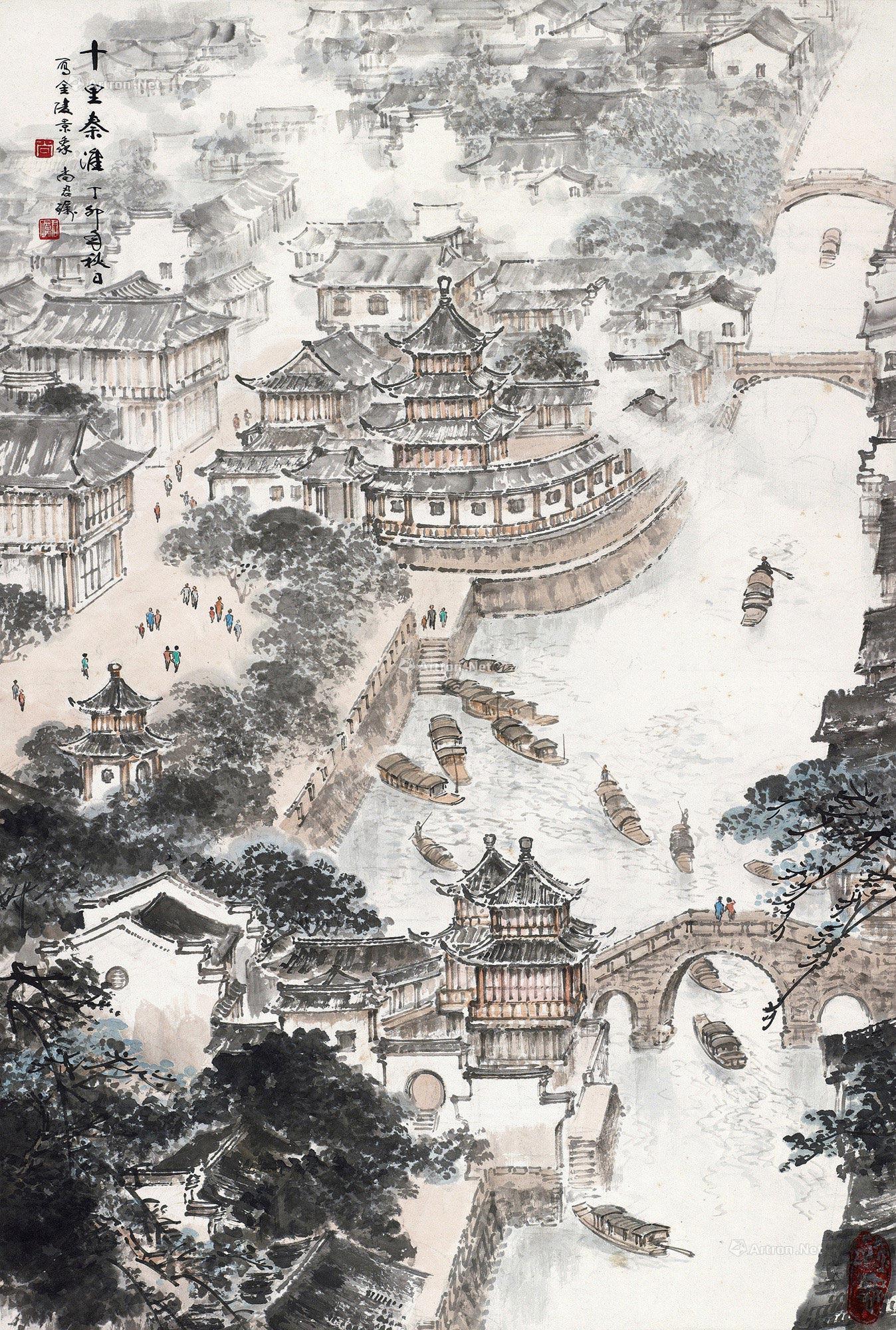 【十里秦淮 立轴 设色纸本】拍卖品_图片_价格_鉴赏_绘画_雅昌艺术品