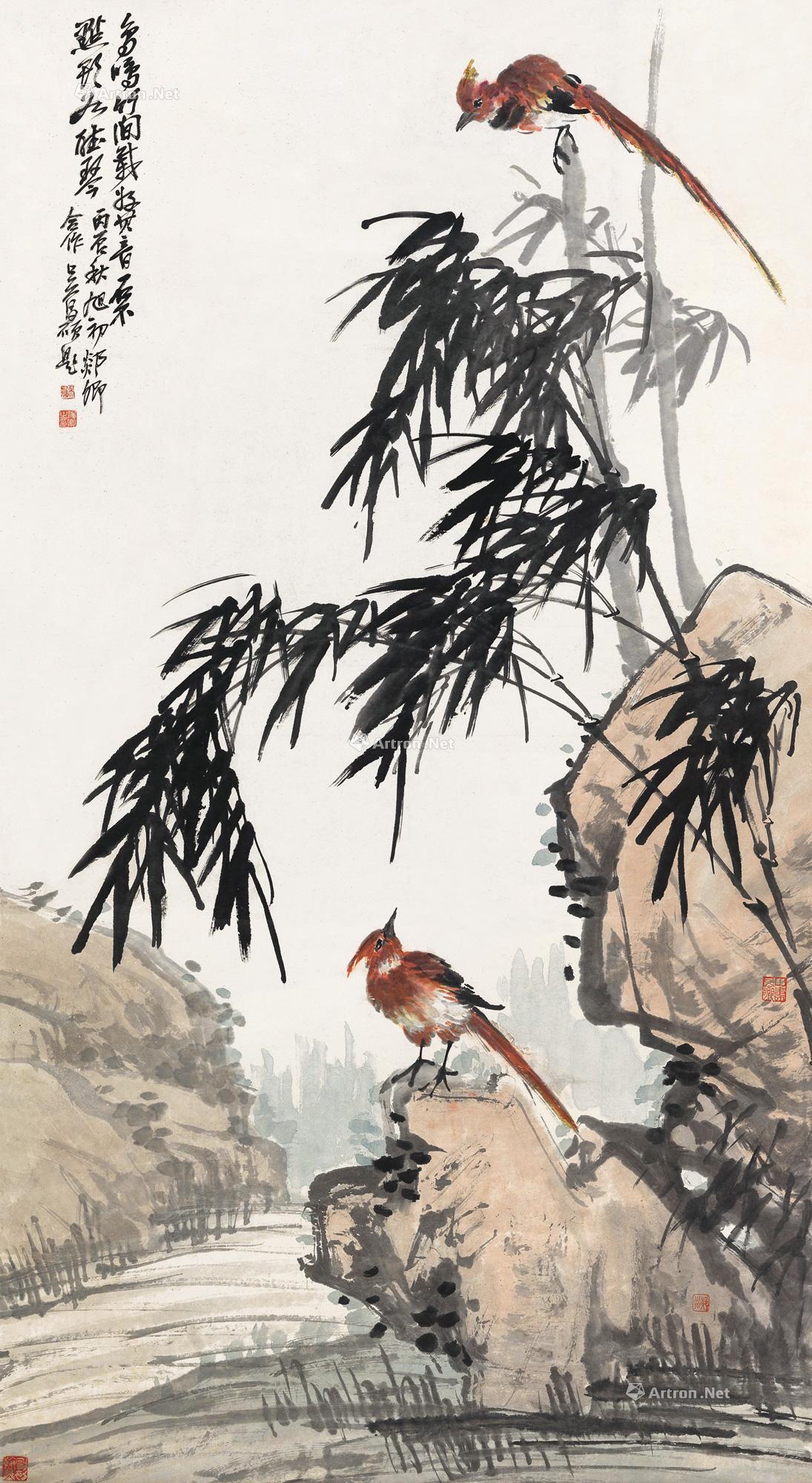 0585 1916年作 绶带鸟 立轴 设色纸本
