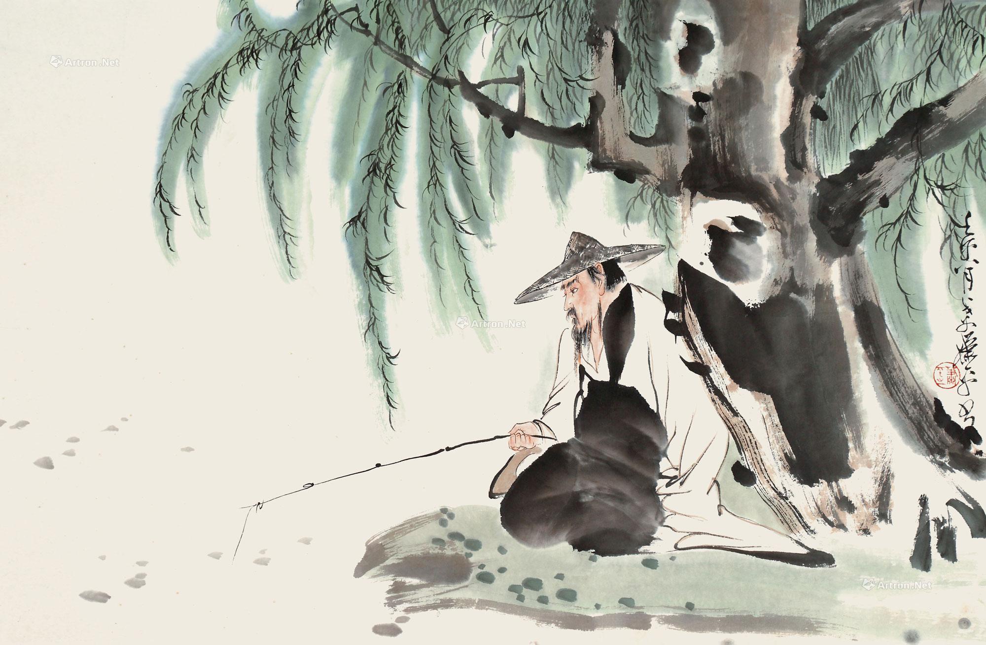 1038 垂钓图 镜心 设色纸本