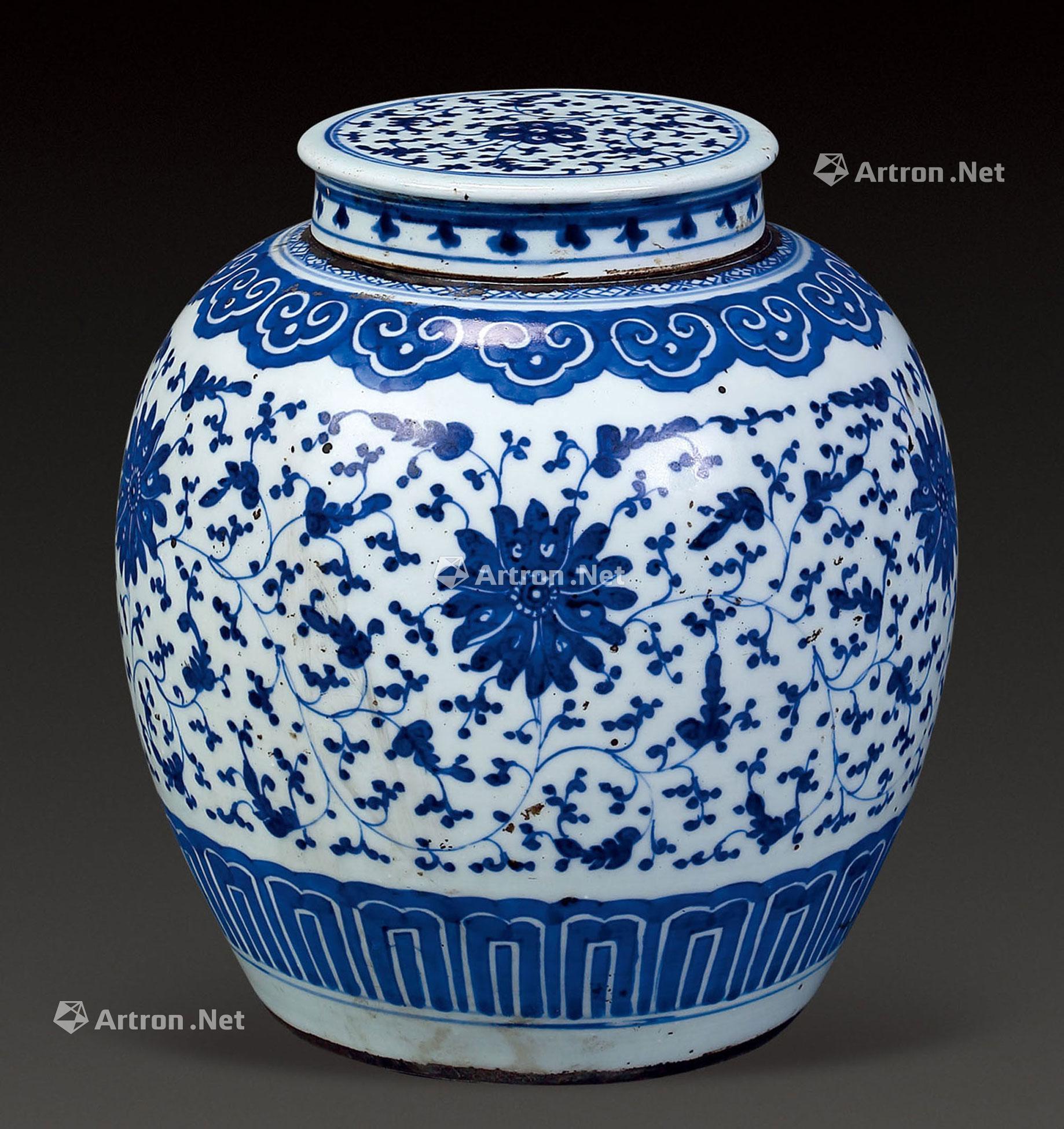 【清乾隆 青花勾莲花卉盖罐】拍卖品_图片_价格_鉴赏_清代青花瓷器