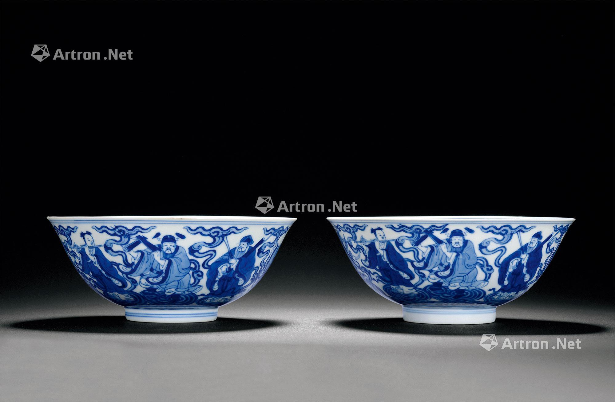 5016清乾隆朝官窑青花八仙纹碗一对
