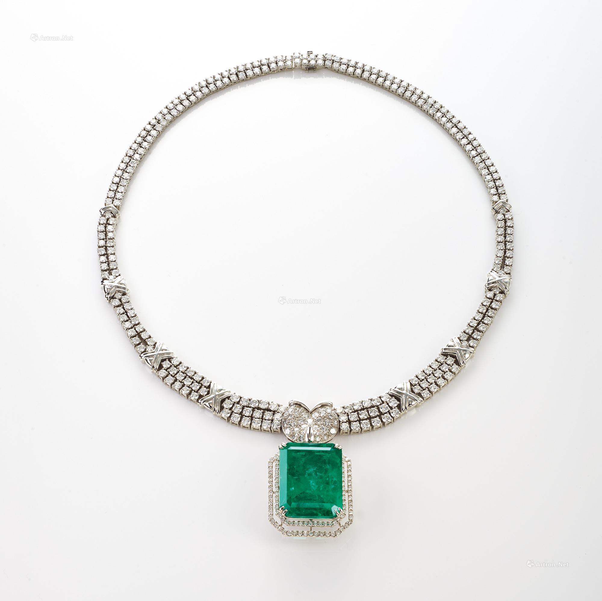 0031 哥伦比亚产祖母绿宝石钻石项链