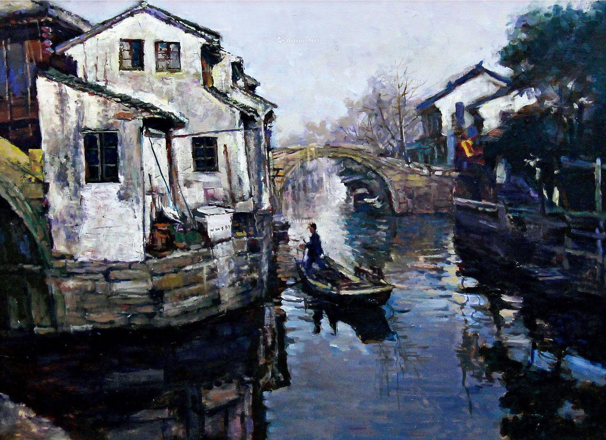 【水上人家 油彩 画布】拍卖品_图片_价格_鉴赏_油画_雅昌艺术品拍卖