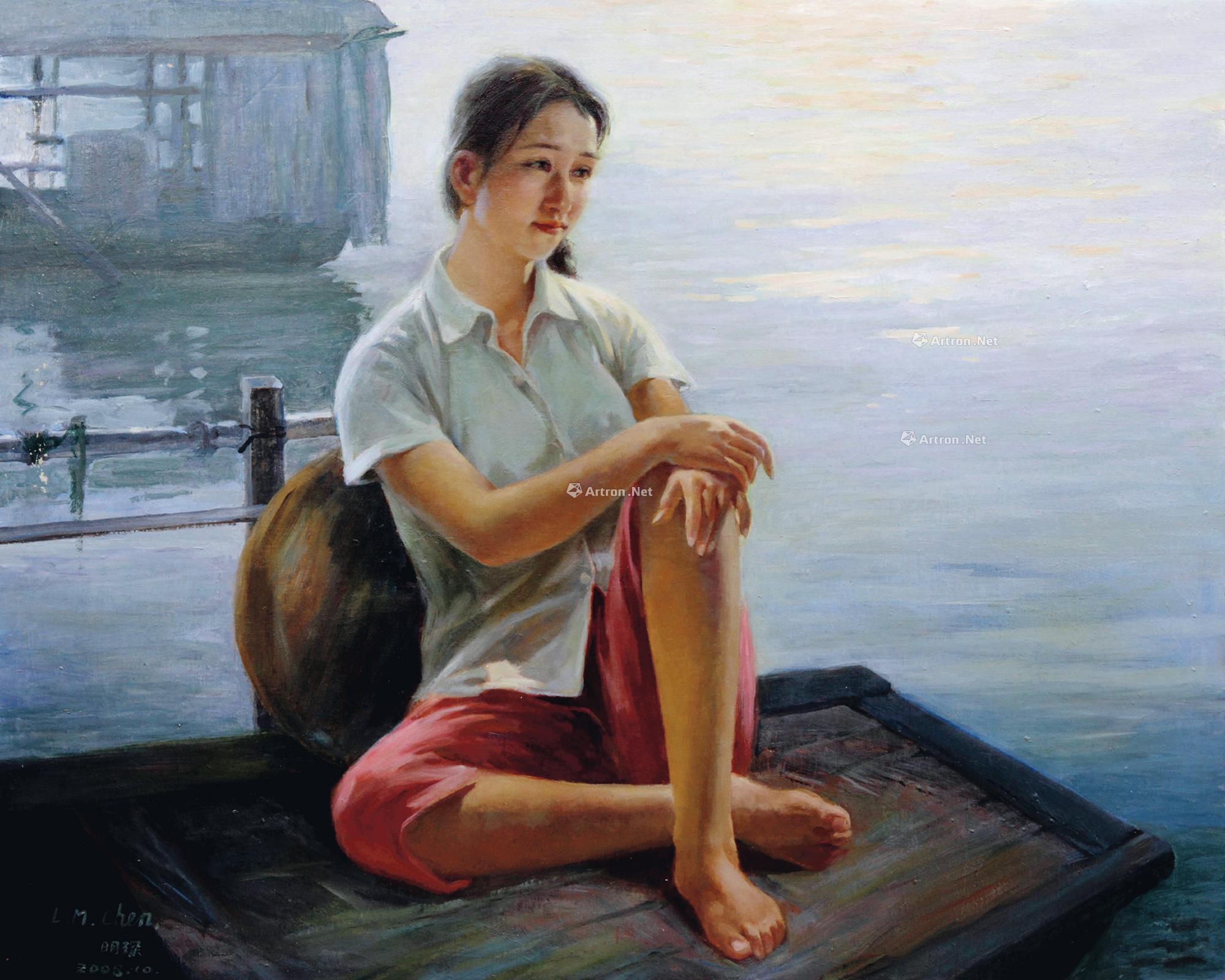 0094 2008年作 船头小憩 布面油画